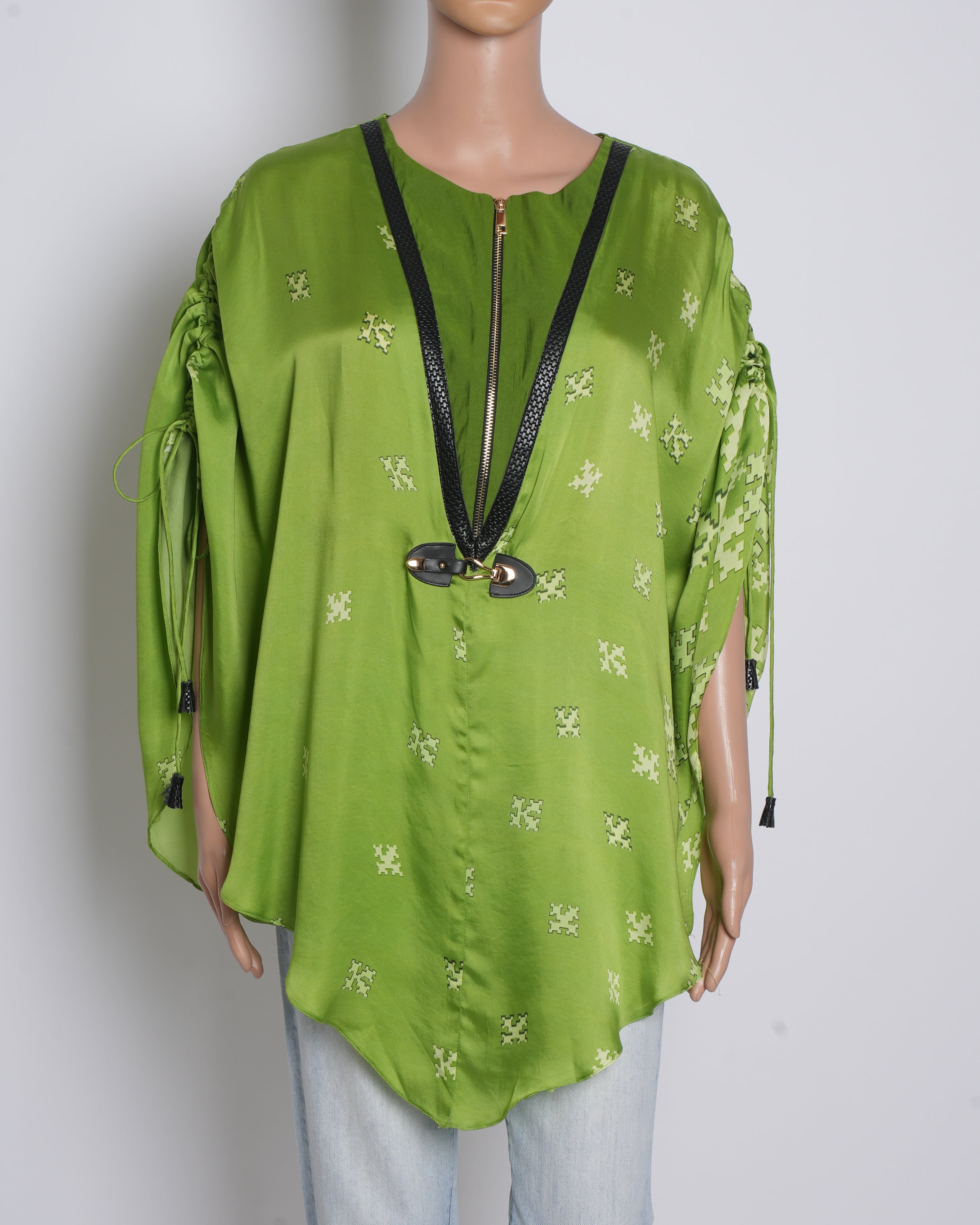 Kamaali Pret Tatsuo Kaftan In Green Bemberg Satin