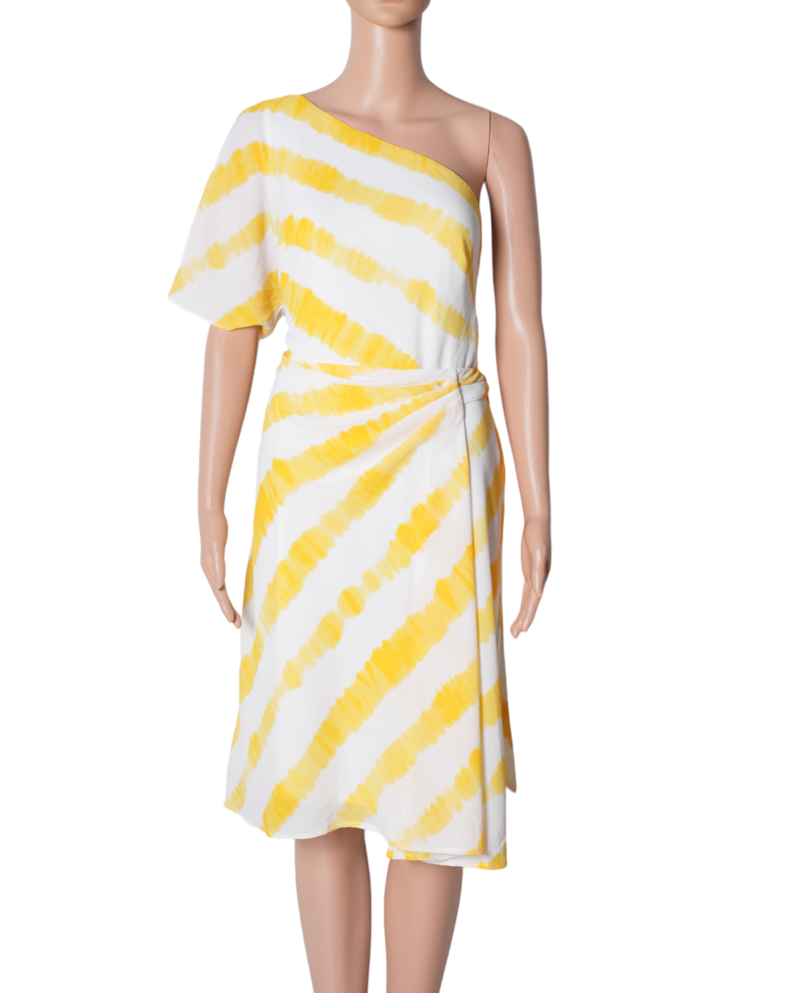 Lauren By Ralph Lauren Yellow & White One Shoulder Dress