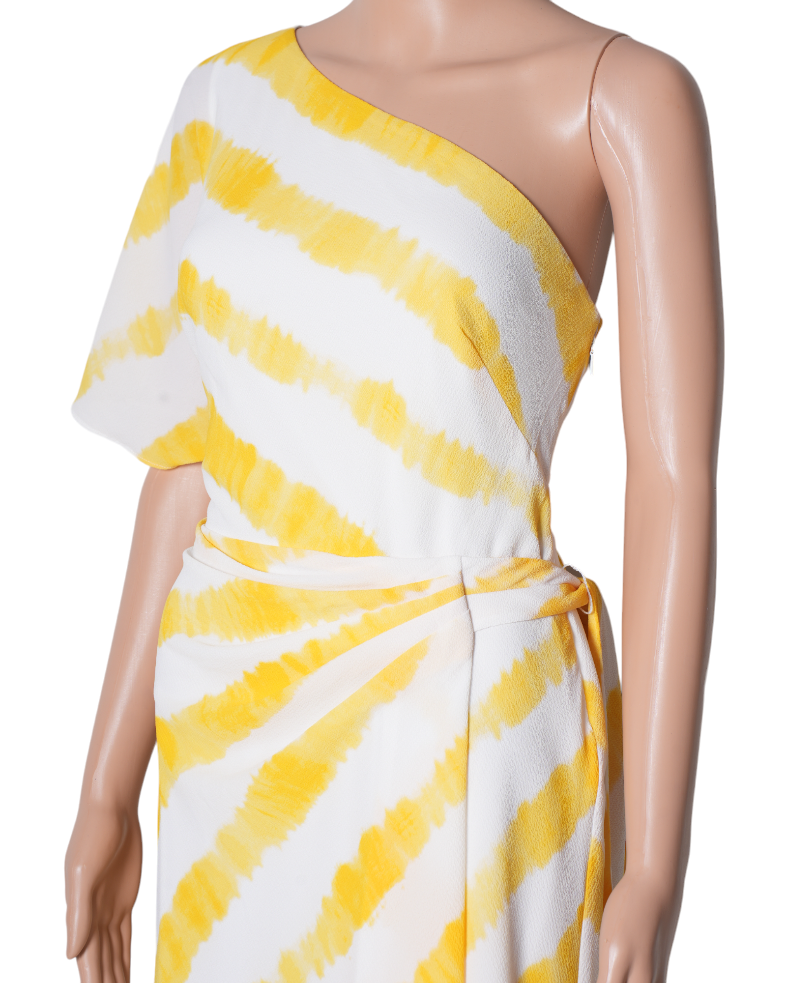 Lauren By Ralph Lauren Yellow & White One Shoulder Dress