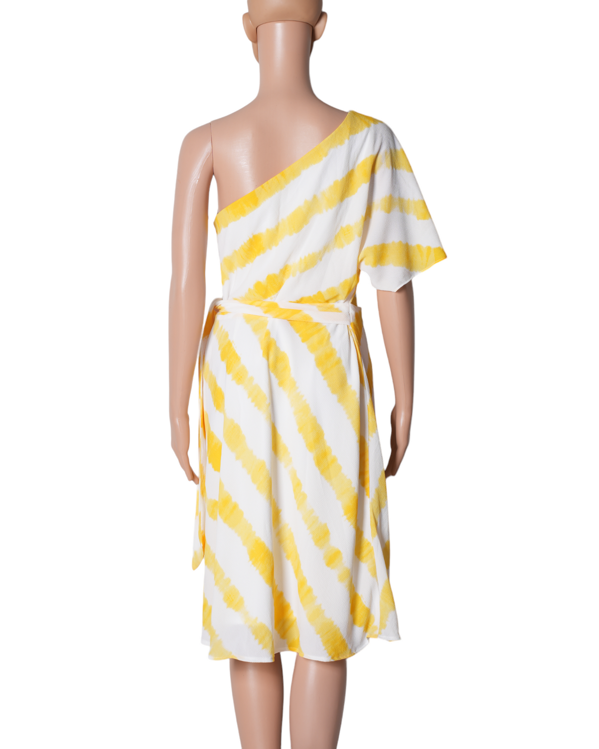 Lauren By Ralph Lauren Yellow & White One Shoulder Dress