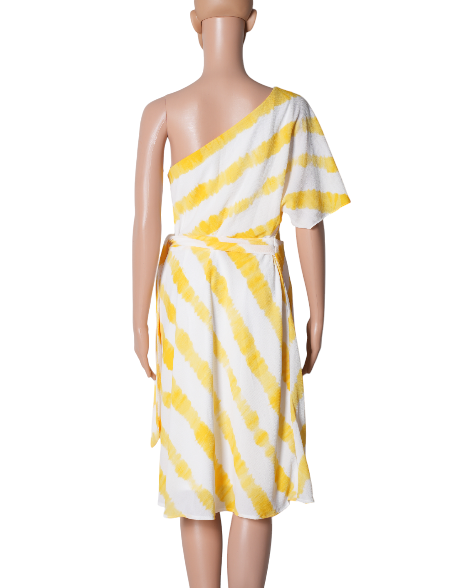 Lauren By Ralph Lauren Yellow & White One Shoulder Dress