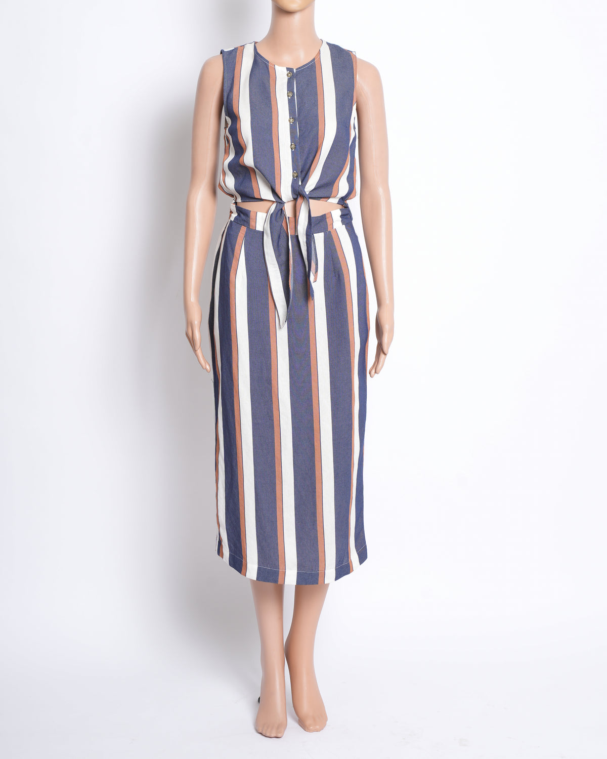 Warehouse Striped Sleeveless Midi Dress