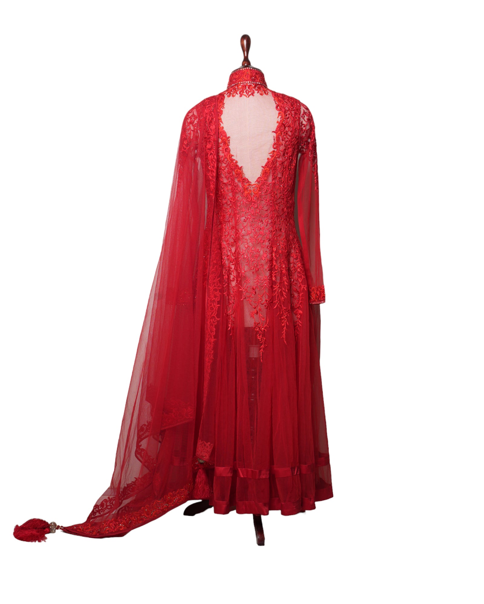 Amber Red Anarkali With Rhinestones