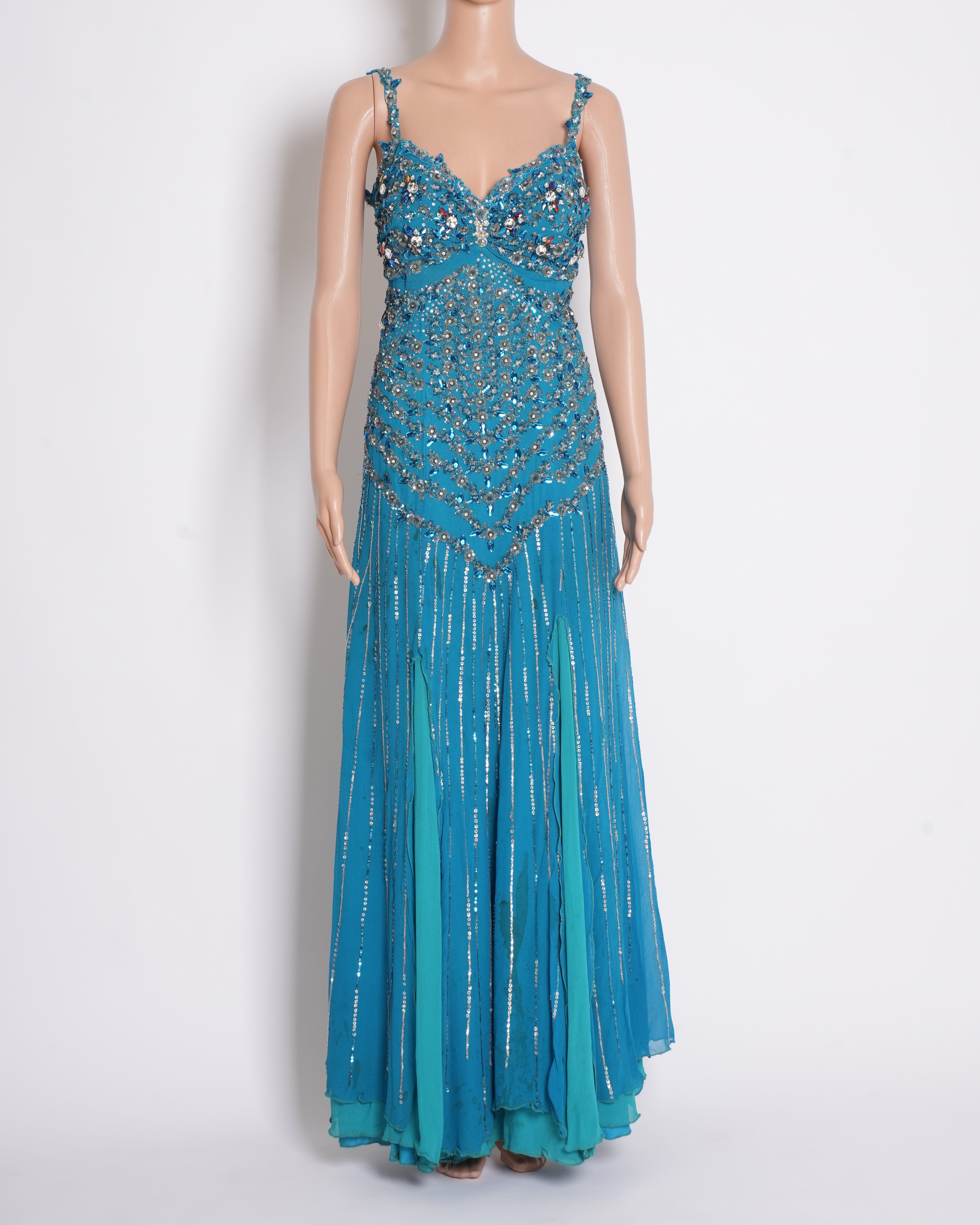 Tarun Tahiliani Teal Embroidered Gown