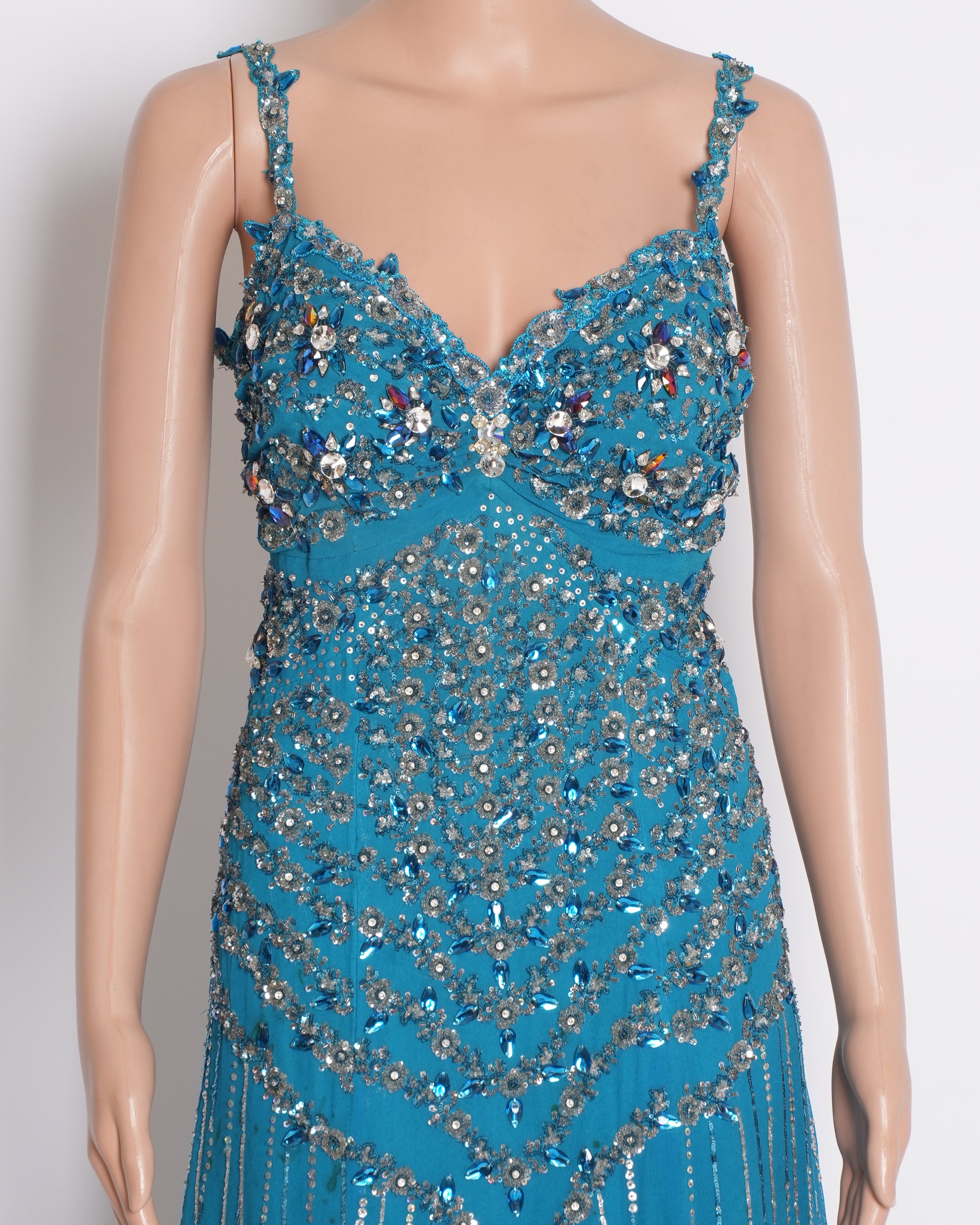 Tarun Tahiliani Teal Embroidered Gown