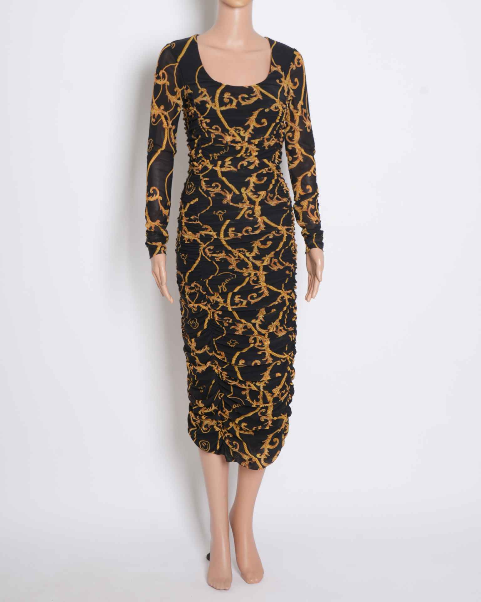 Ganni Baroque Printed Dress in Black & Yellow