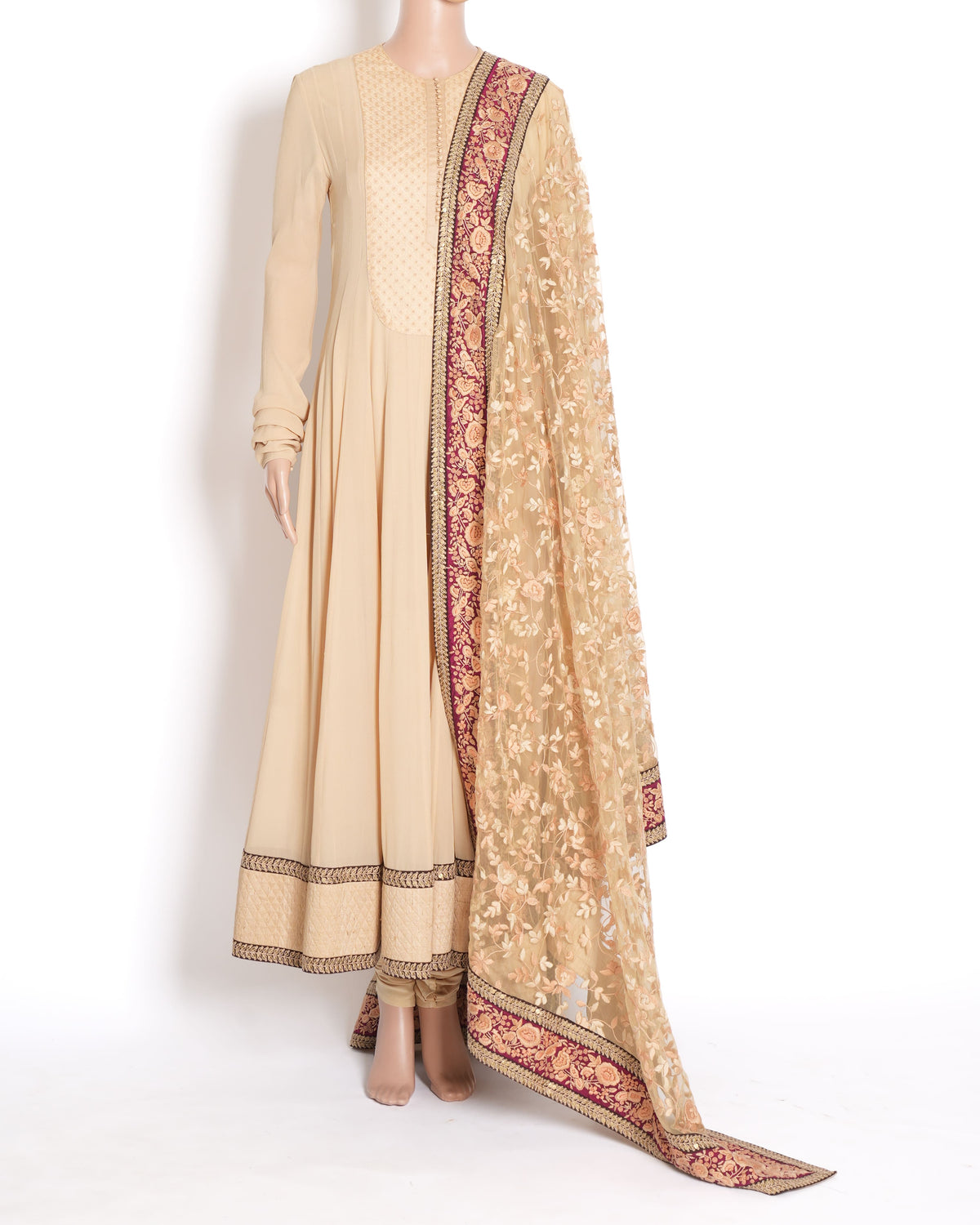 Sabyasachi Anarkali Set Of 3 WIth Fully Embroidered Dupatta