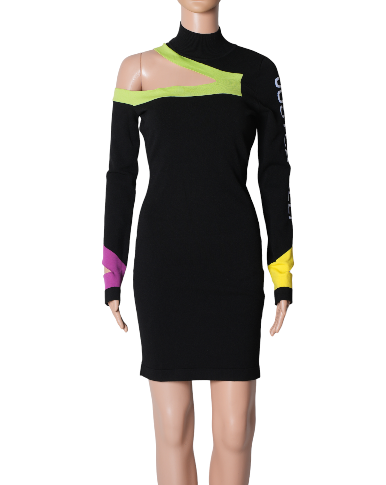 New Just Cavalli Turtle Neck Lazer Cut Detail Mini Bodycon Dress