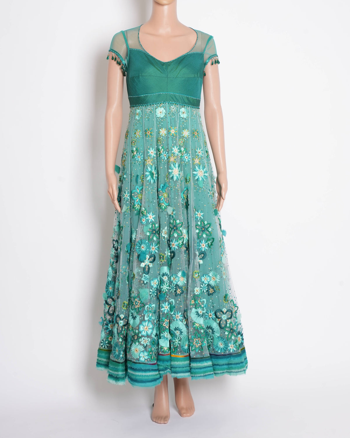 Tarun Tahiliani Teal Embroidered Gown
