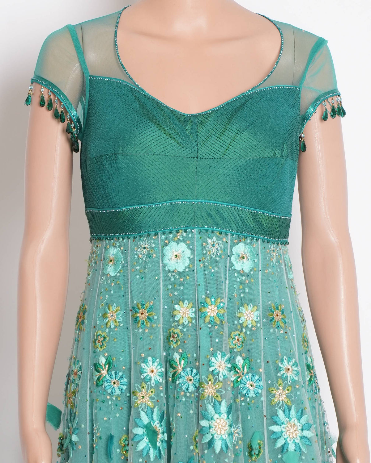 Tarun Tahiliani Teal Embroidered Gown