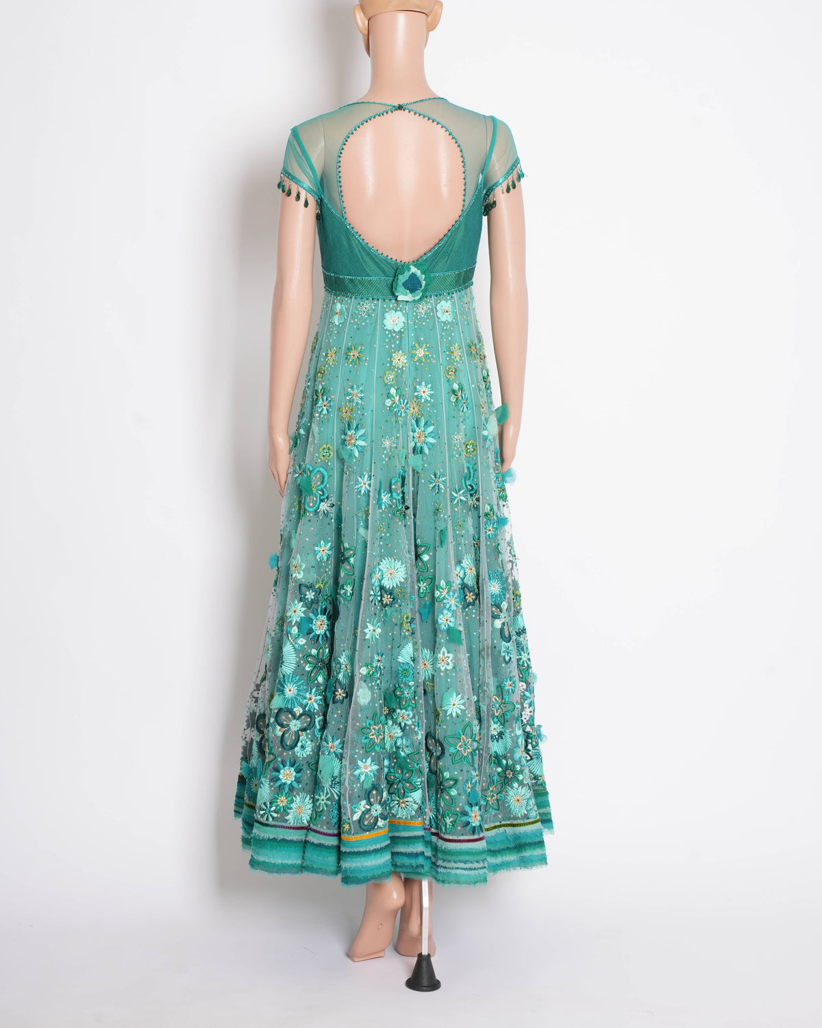 Tarun Tahiliani Teal Embroidered Gown