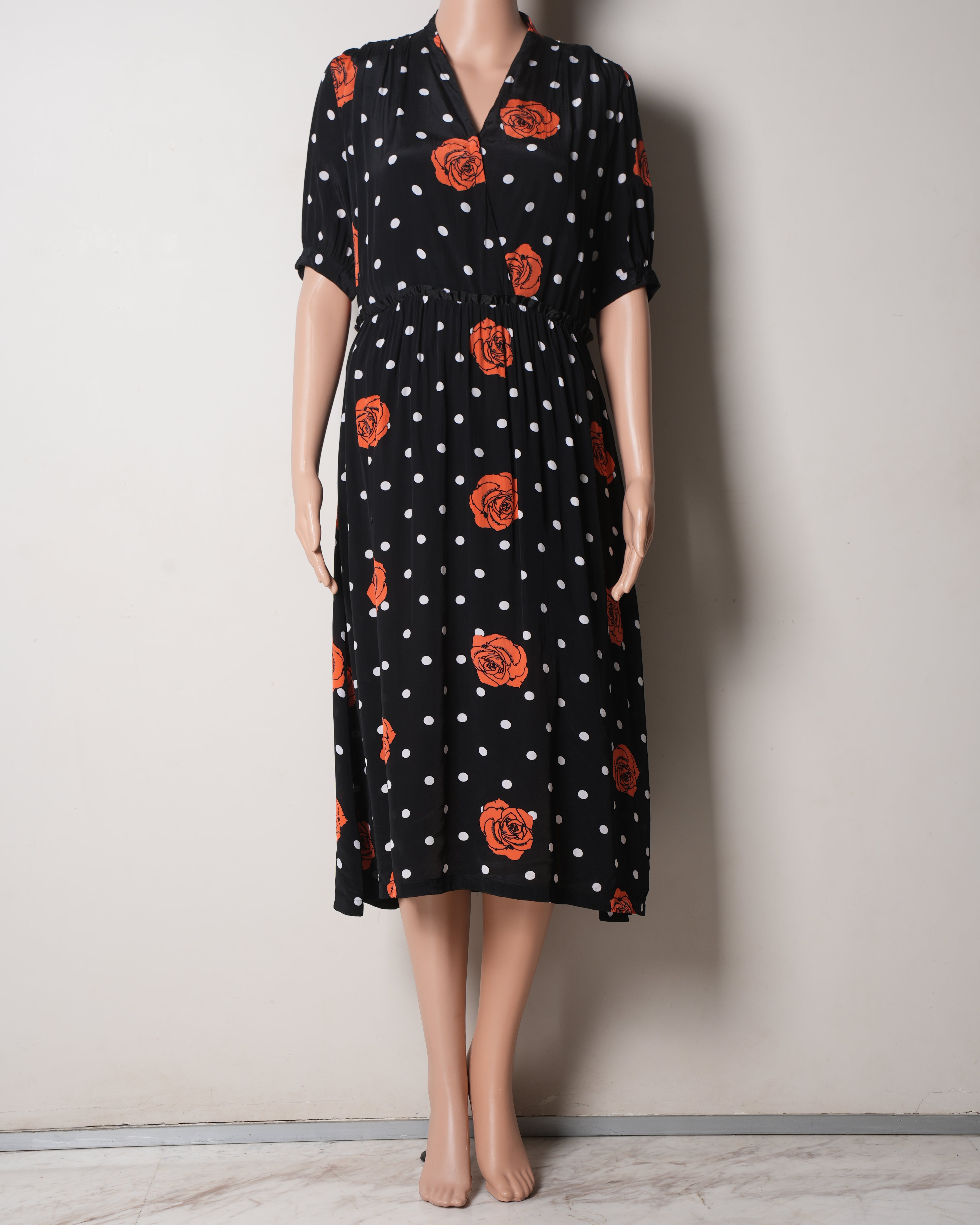 Diesel Leah Abiton Dress In Black With Rose & Polka Print