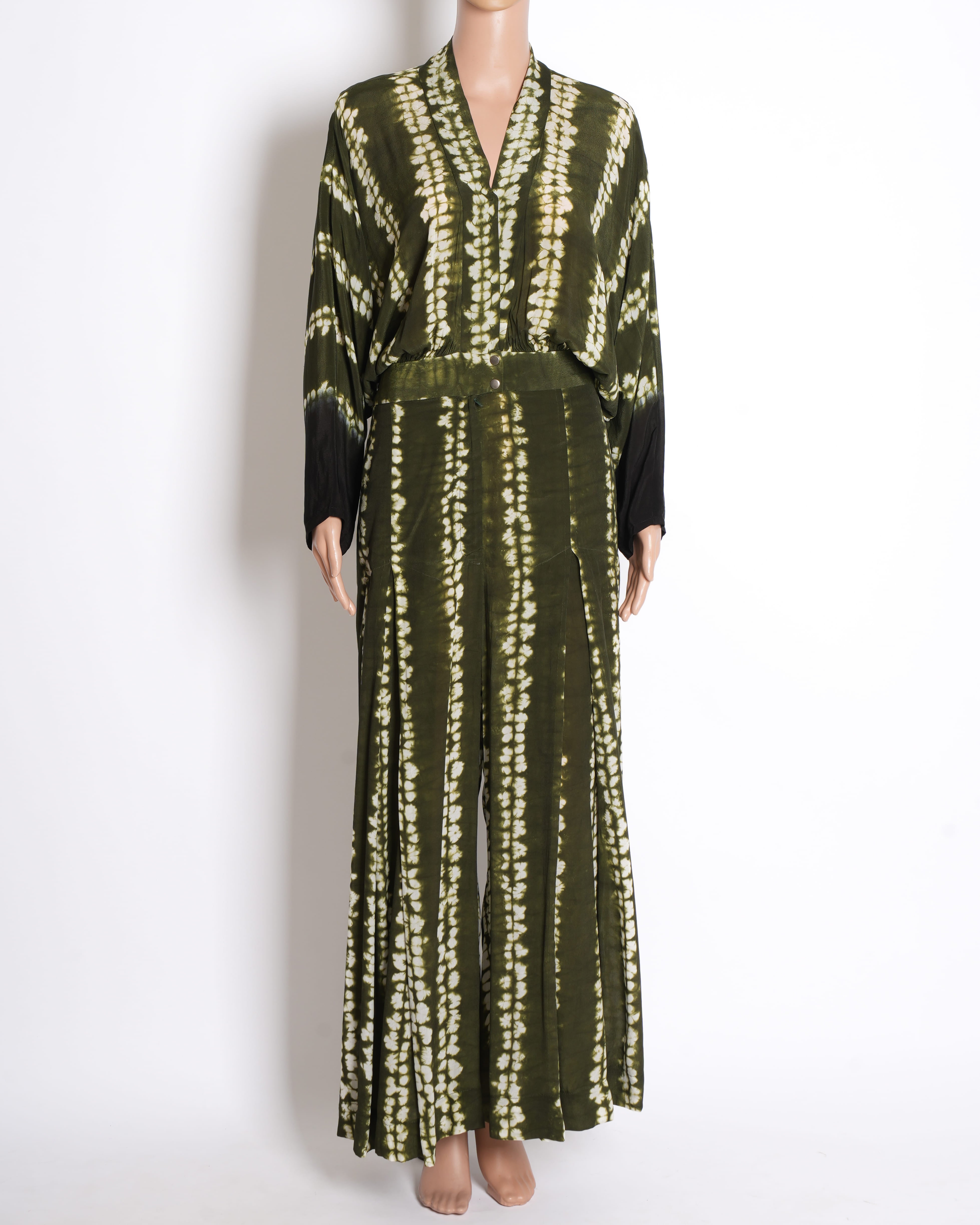 Nupur Kanoi Olive Green Tie-Dye Printed Draped Jumpsuit