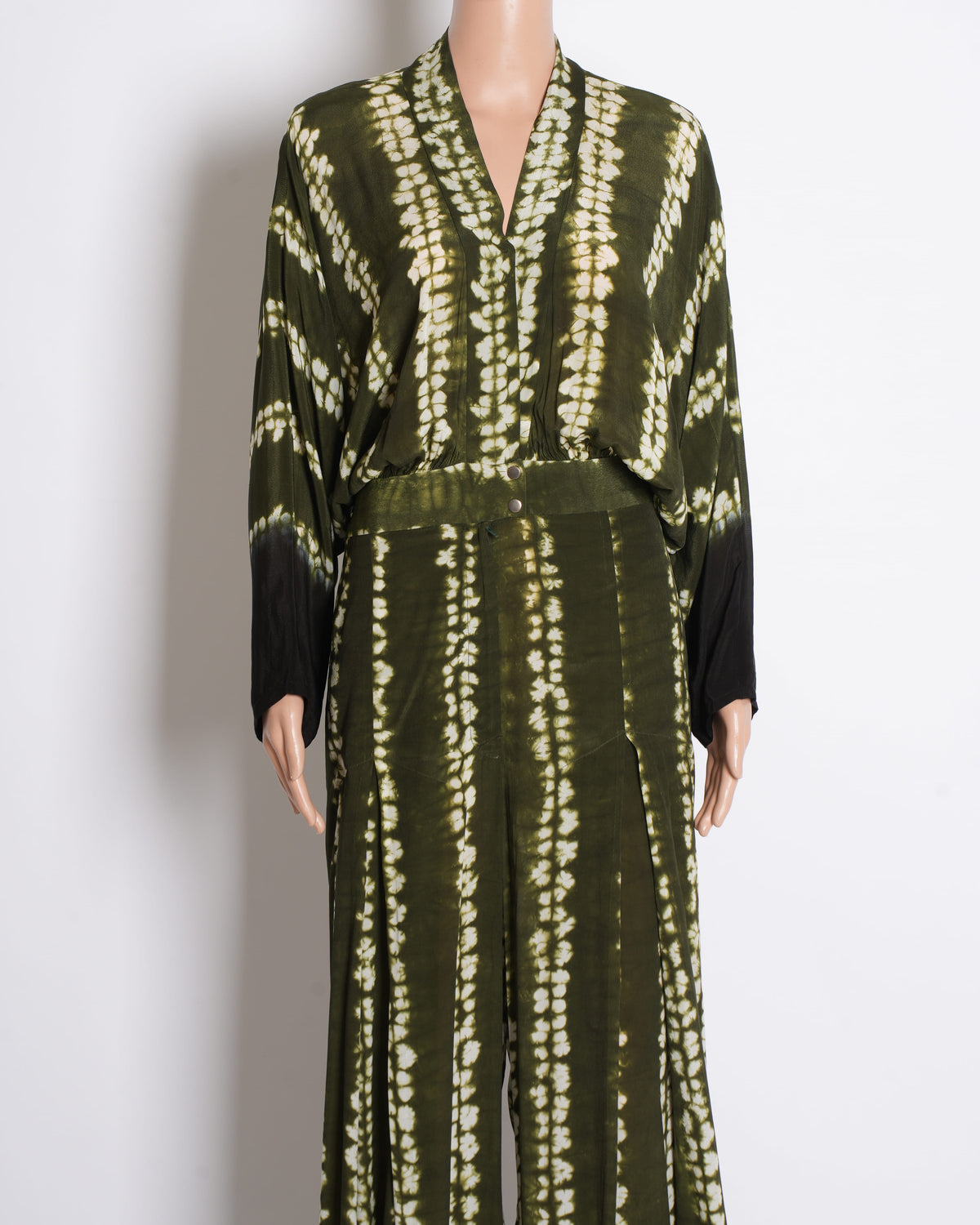 Nupur Kanoi Olive Green Tie-Dye Printed Draped Jumpsuit