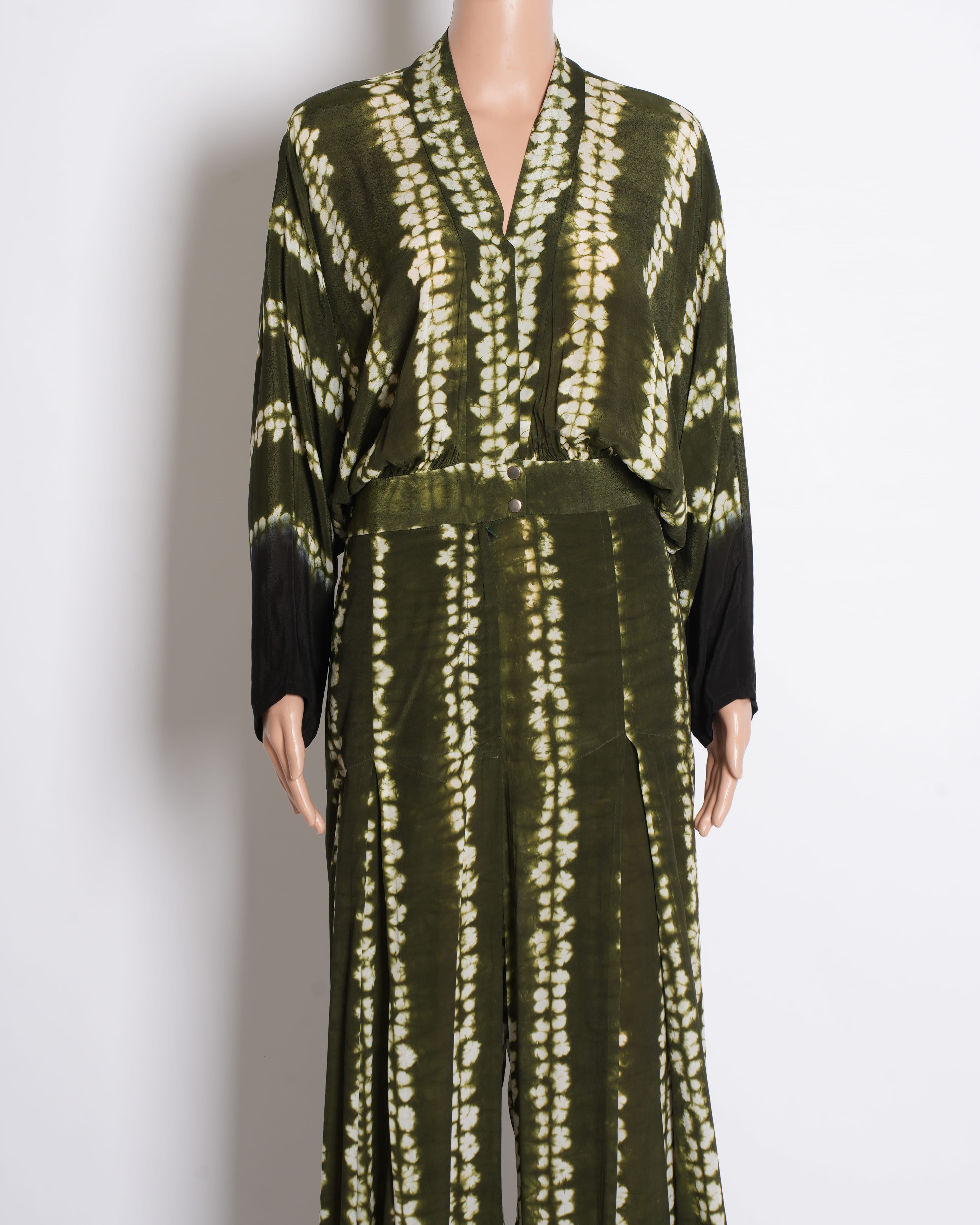 Nupur Kanoi Olive Green Tie-Dye Printed Draped Jumpsuit