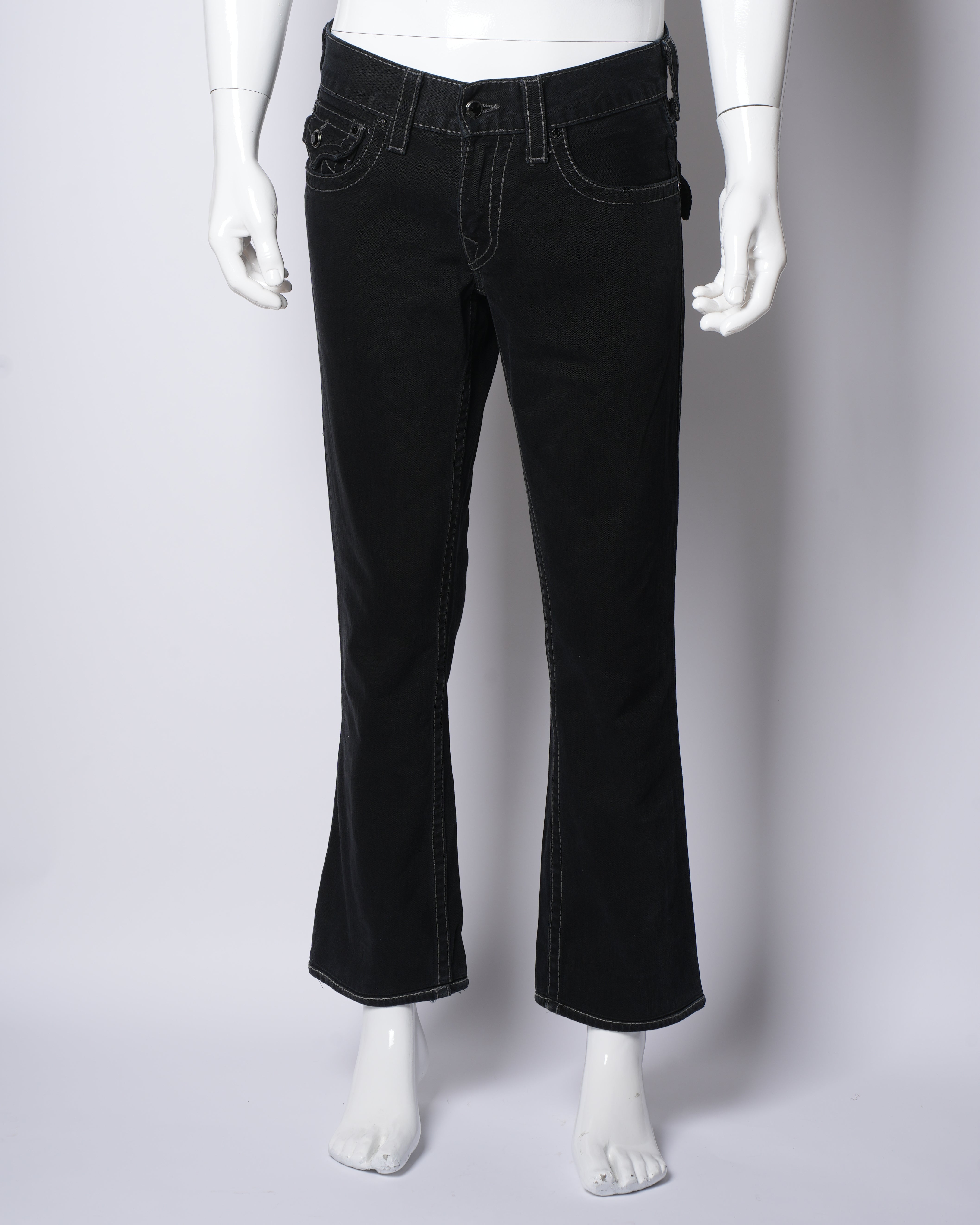 True Religion Wide Leg Pants In Black With White Stitchline Detailing