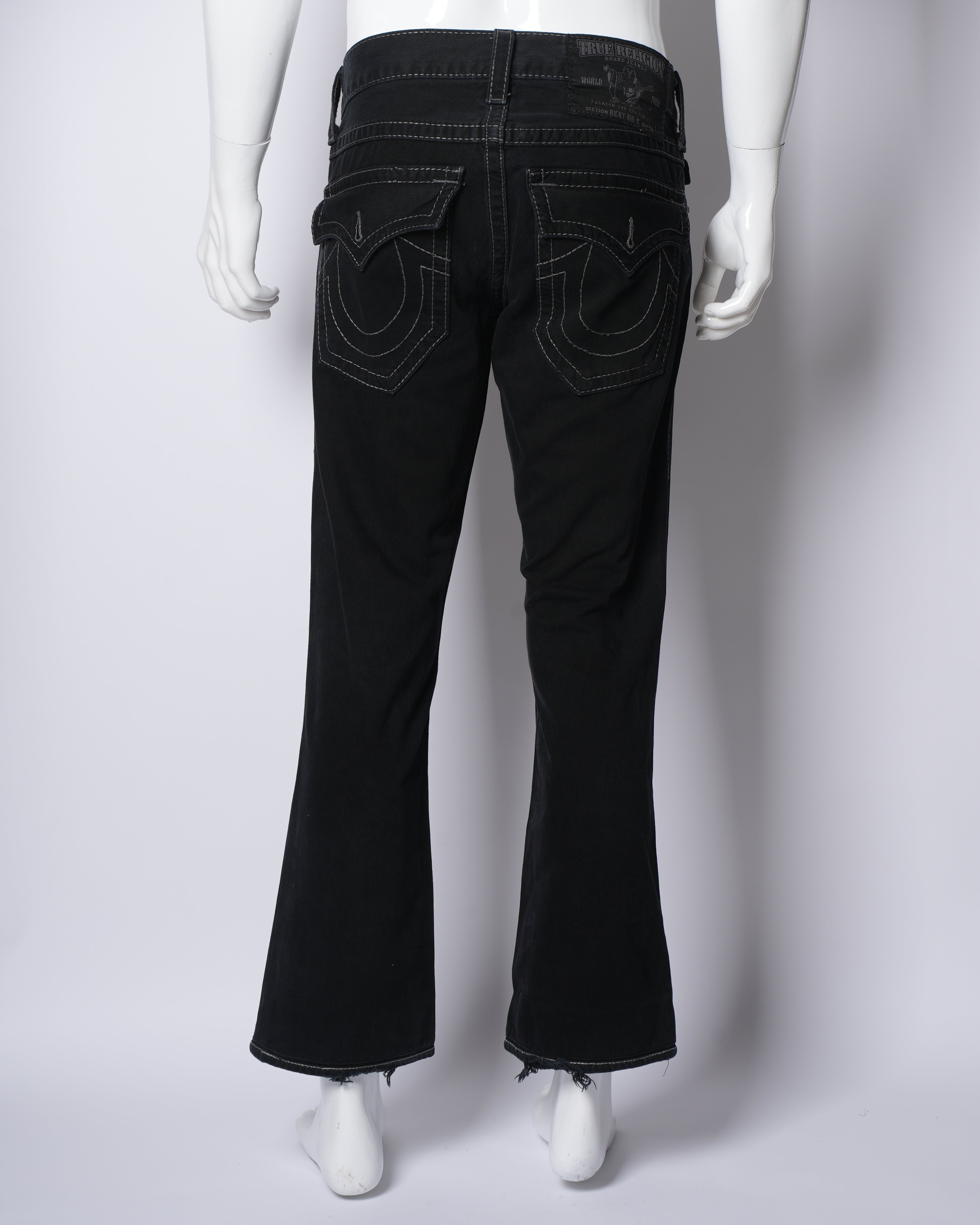 True Religion Wide Leg Pants In Black With White Stitchline Detailing