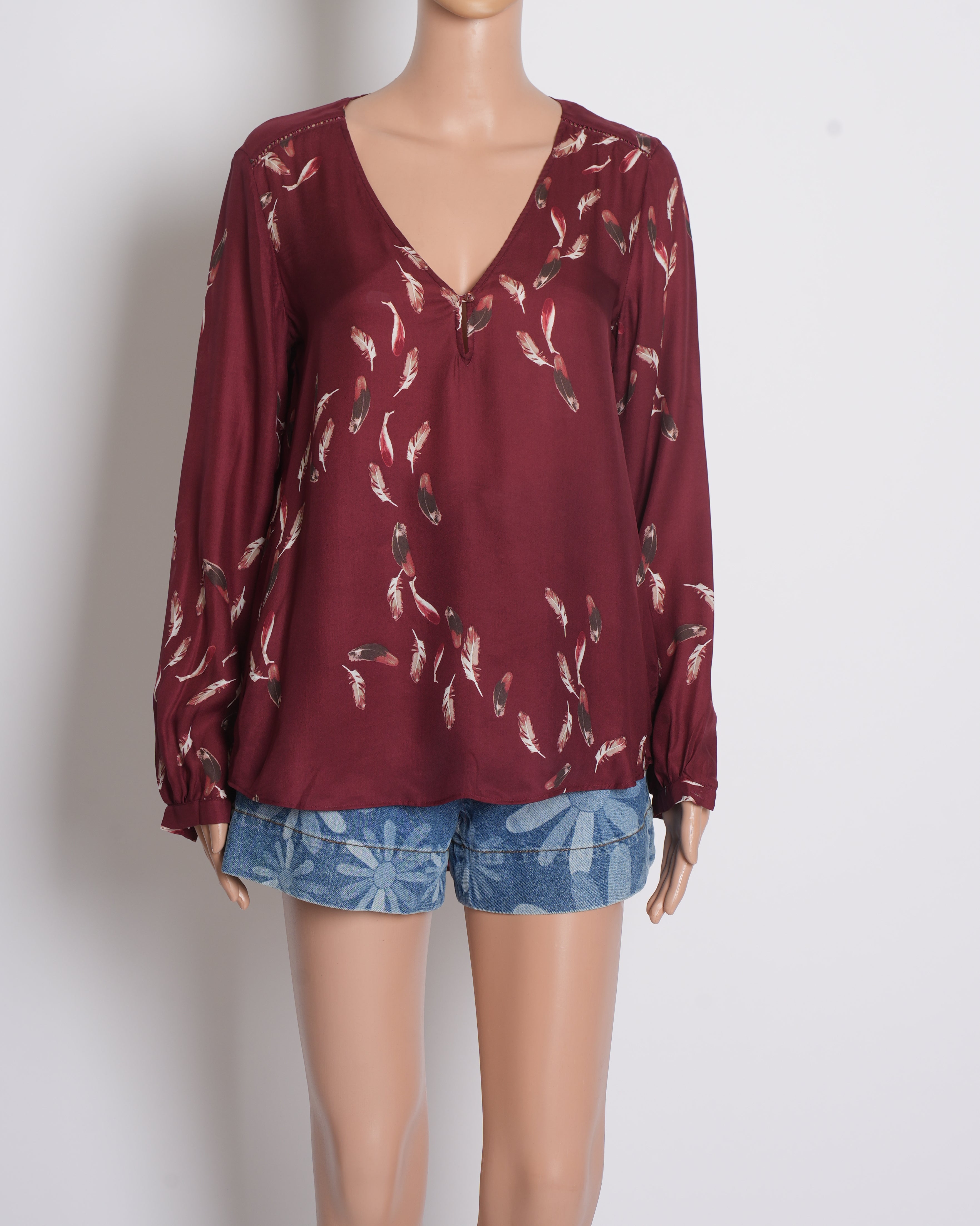 Massimo dutti silk feather print top