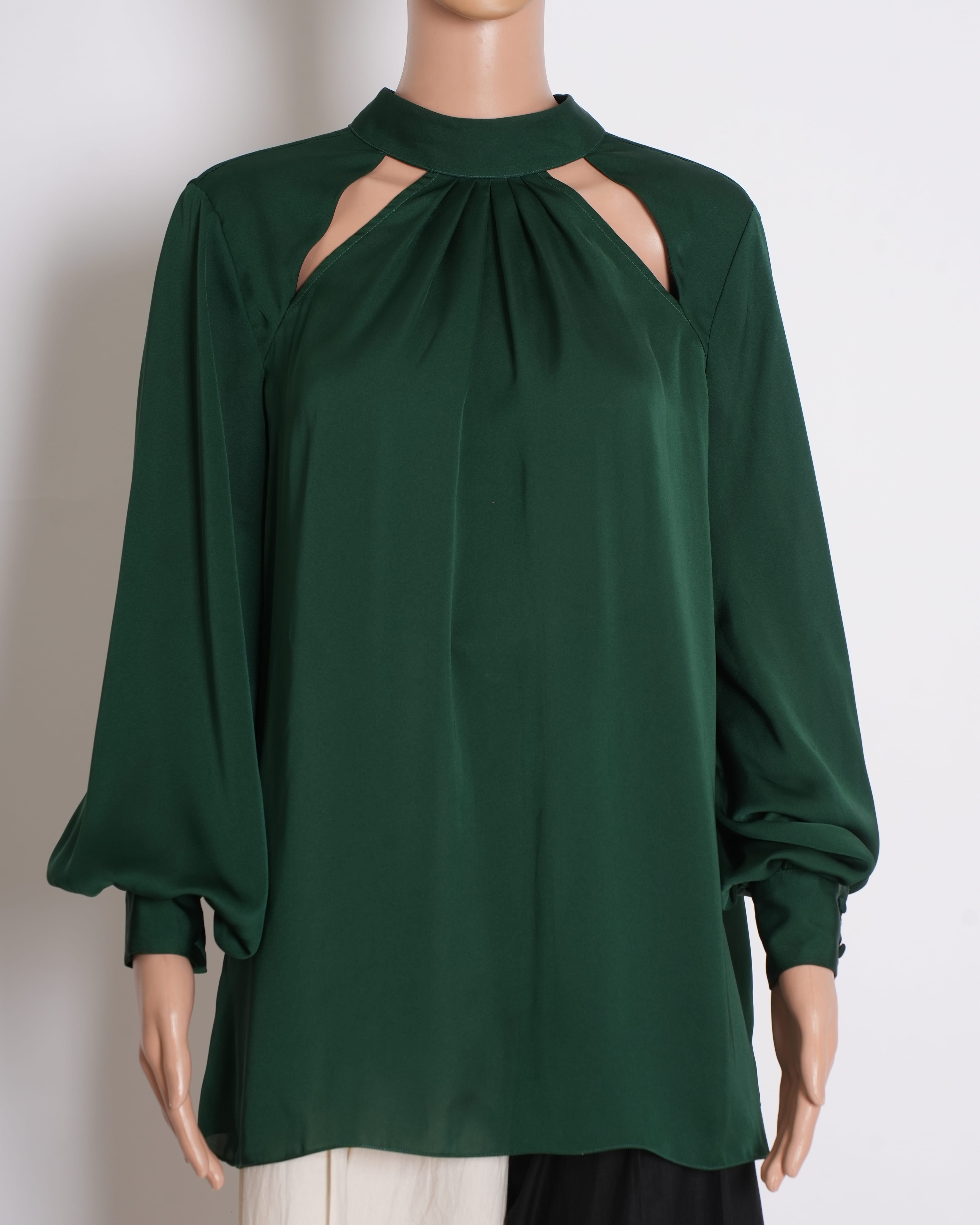 Atsu Teal Green Satin Top