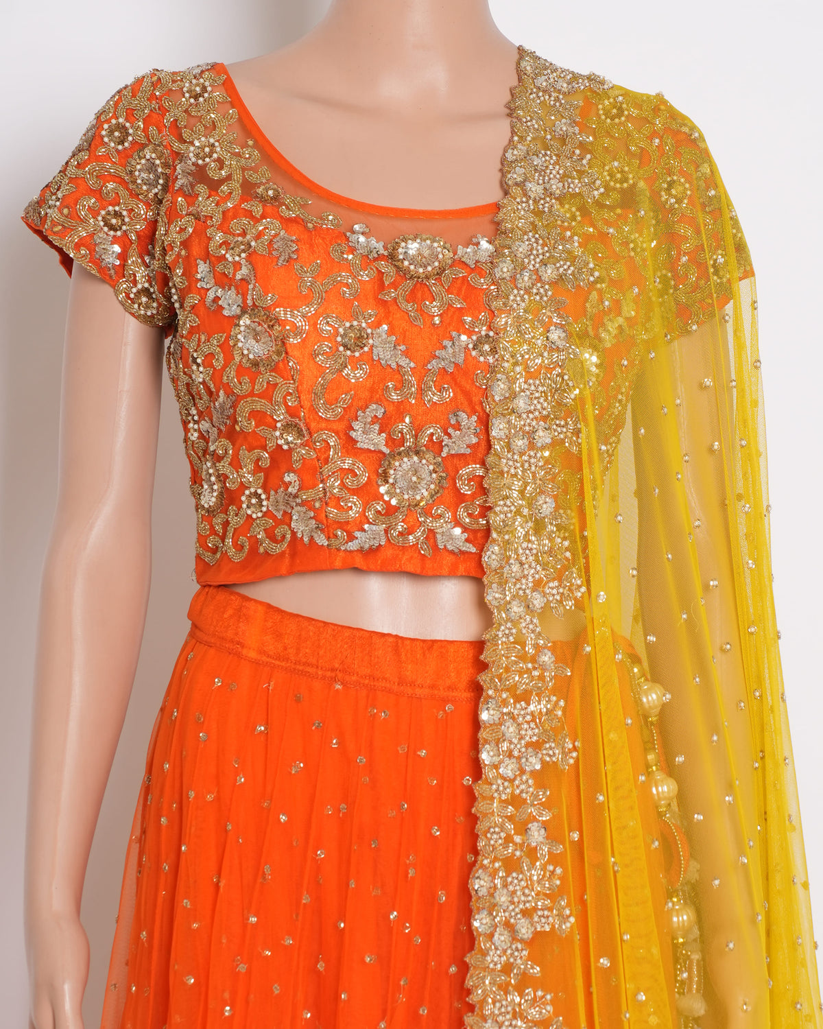 Peppermint Diva Kotadoria Lehenga In Orange & Yellow