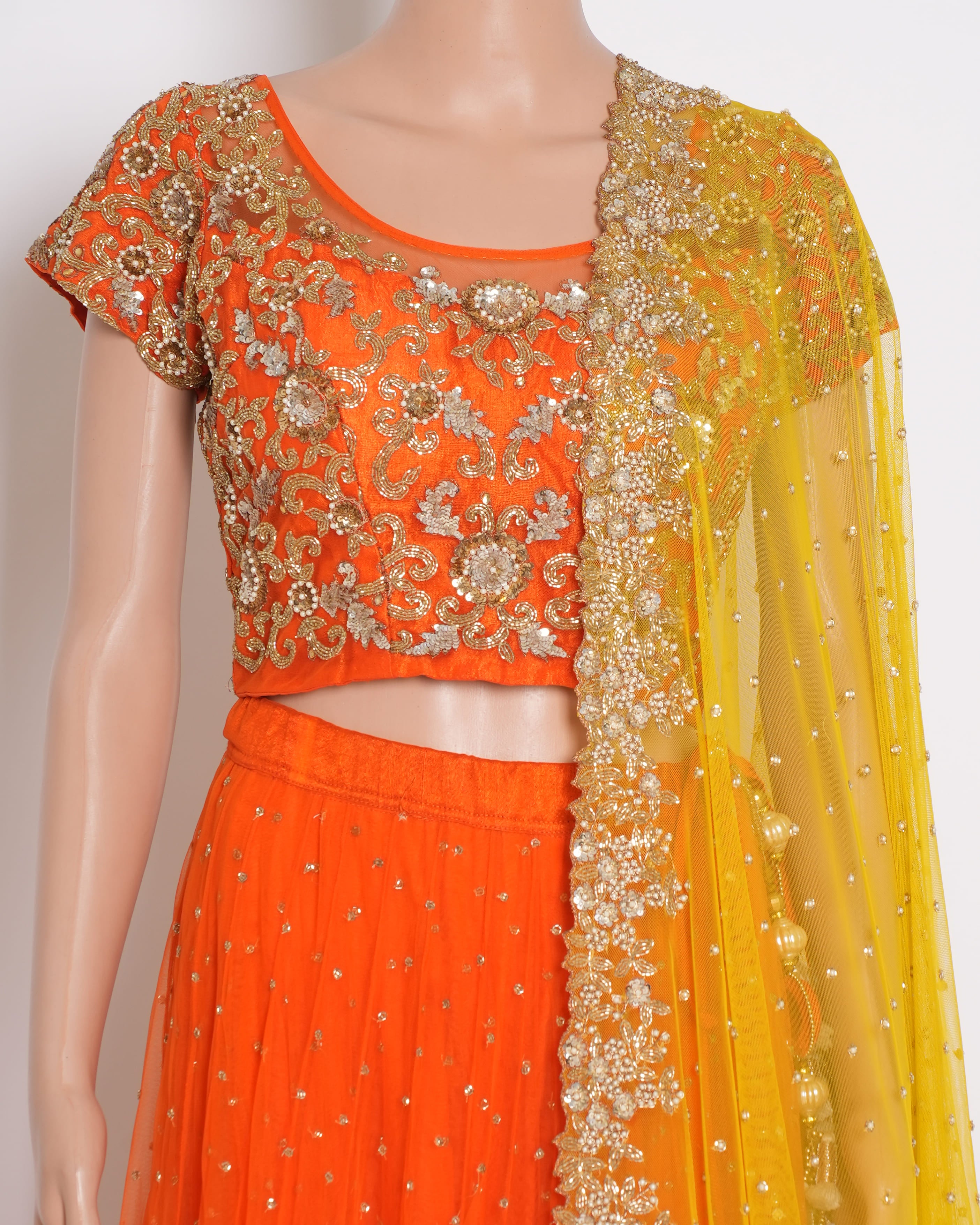 Peppermint Diva Kotadoria Lehenga In Orange & Yellow