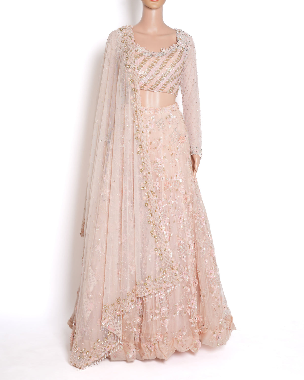 Natasha Dalal Peach Floral Applique Lehenga Set