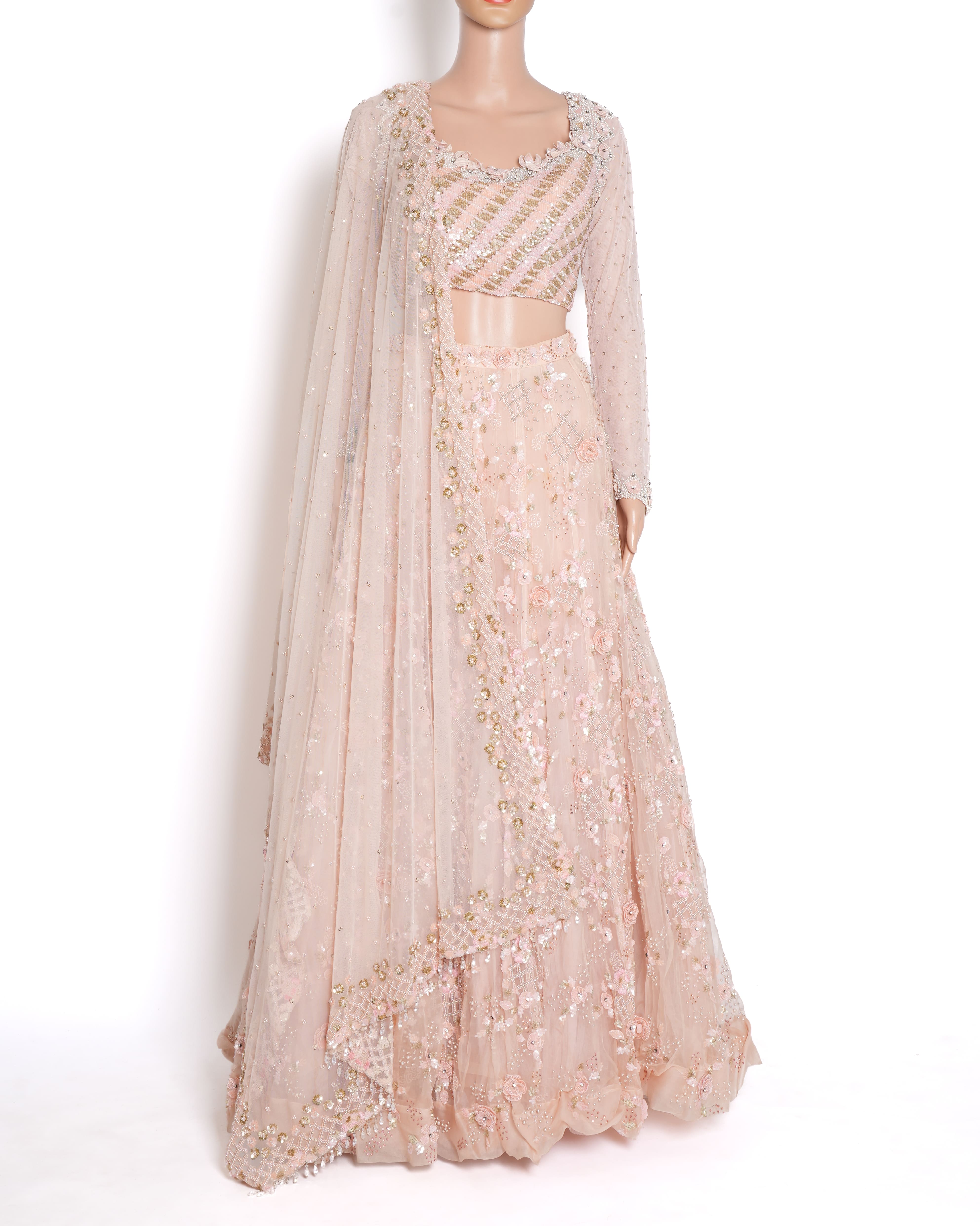 Natasha Dalal Peach Floral Applique Lehenga Set