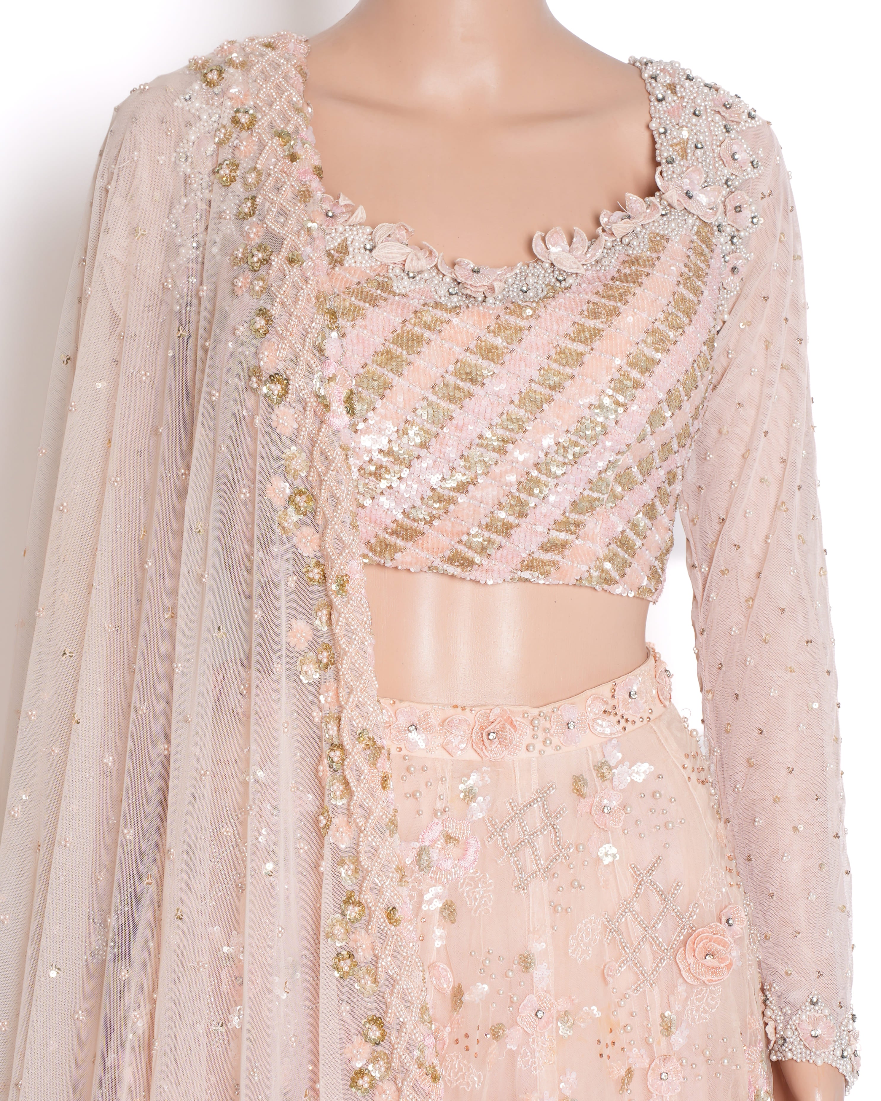 Natasha Dalal Peach Floral Applique Lehenga Set