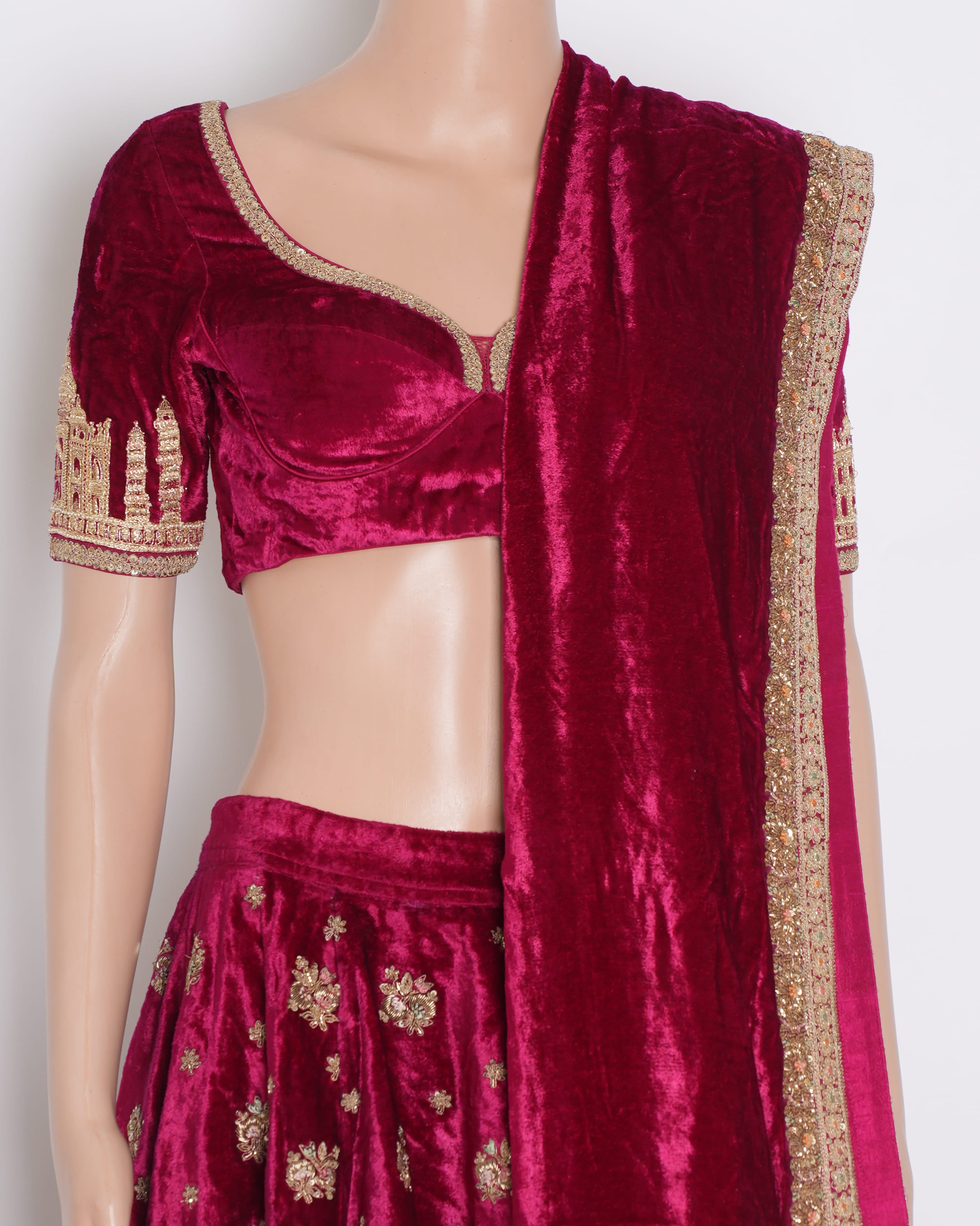 Sabyasachi Velvet Lehenga Set In Maroon