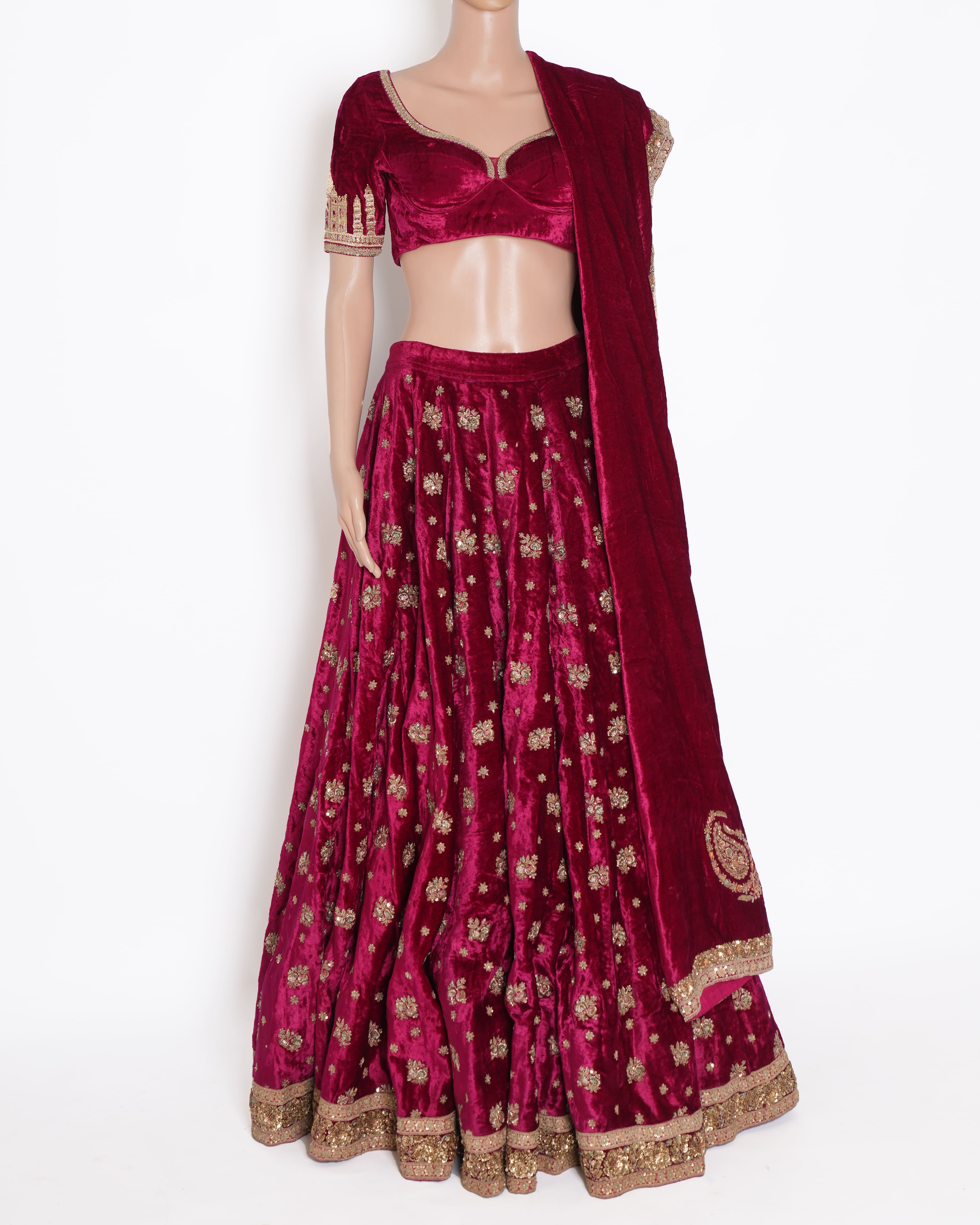 Sabyasachi Velvet Lehenga Set In Maroon