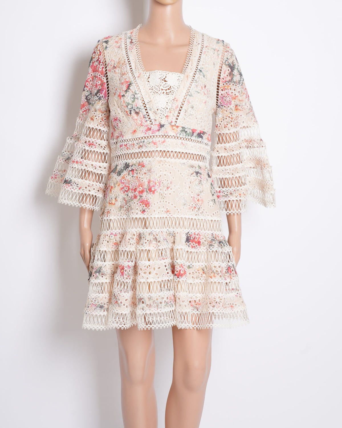 Zimmermann Floral Lace Mini Dress In White