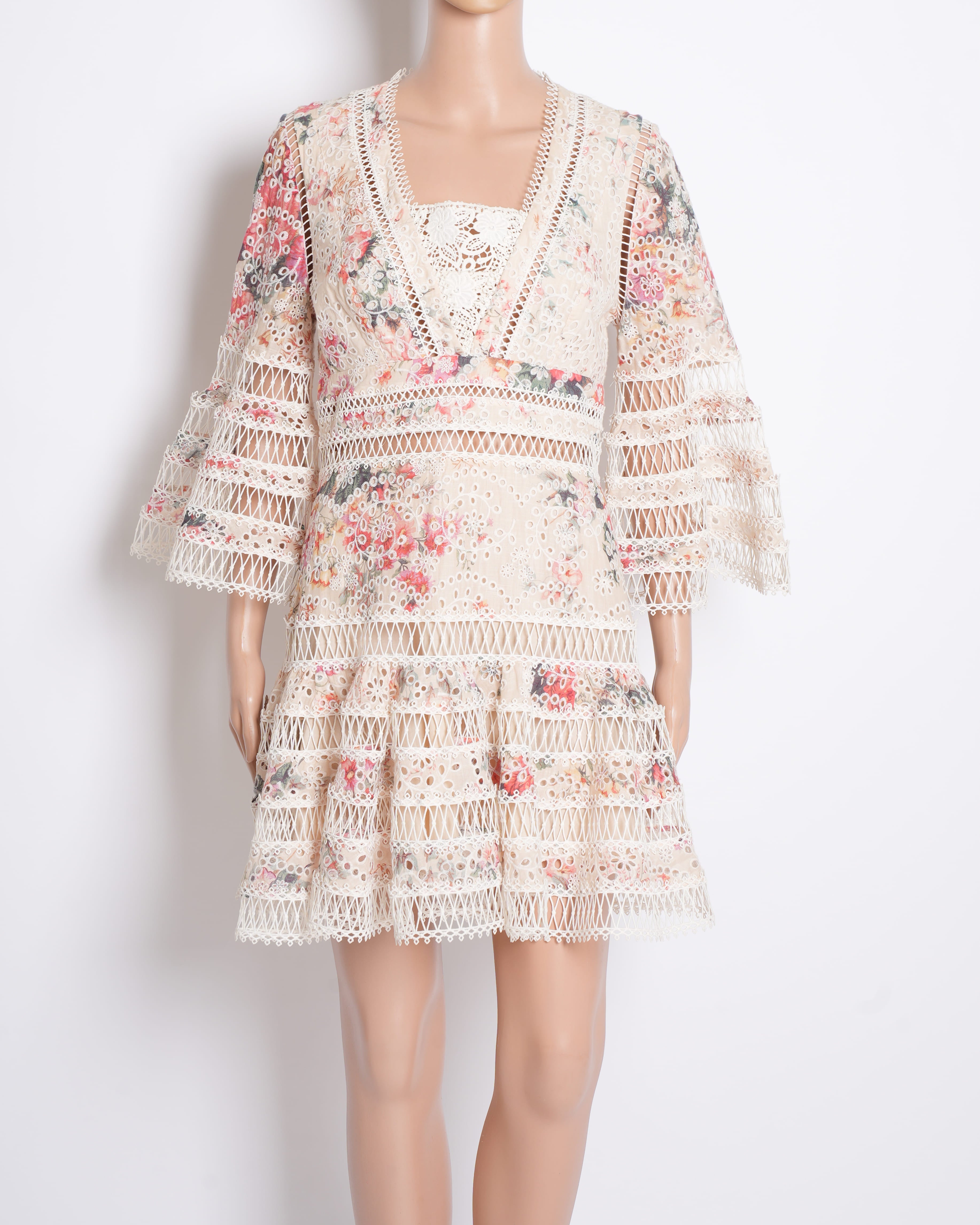 Zimmermann Floral Lace Mini Dress In White
