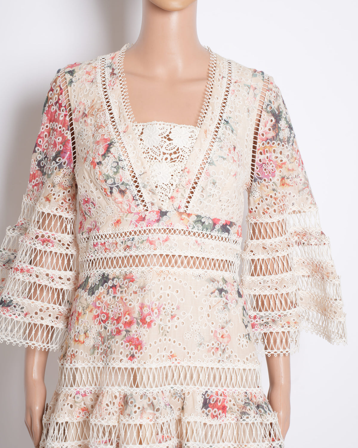 Zimmermann Floral Lace Mini Dress In White