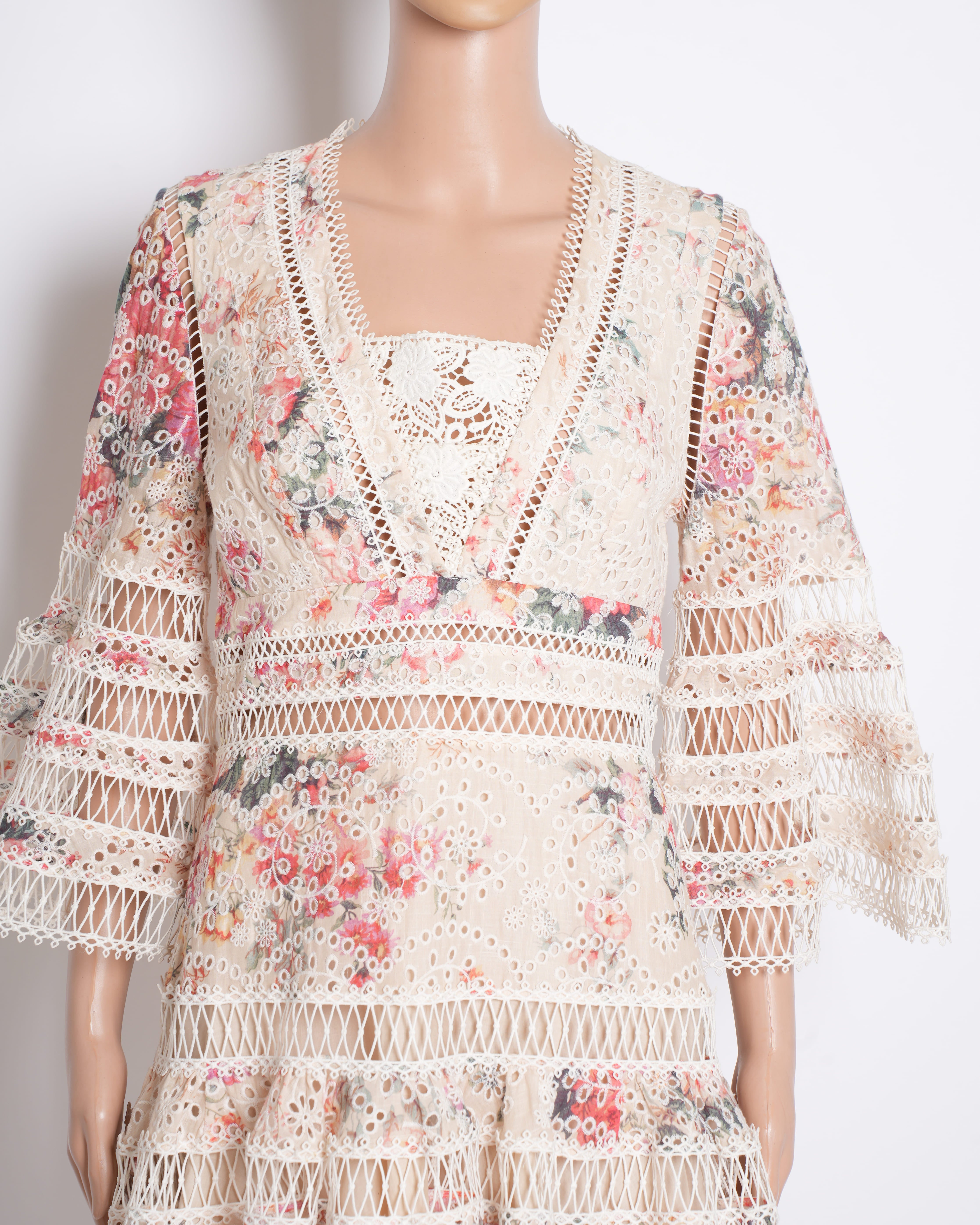 Zimmermann Floral Lace Mini Dress In White