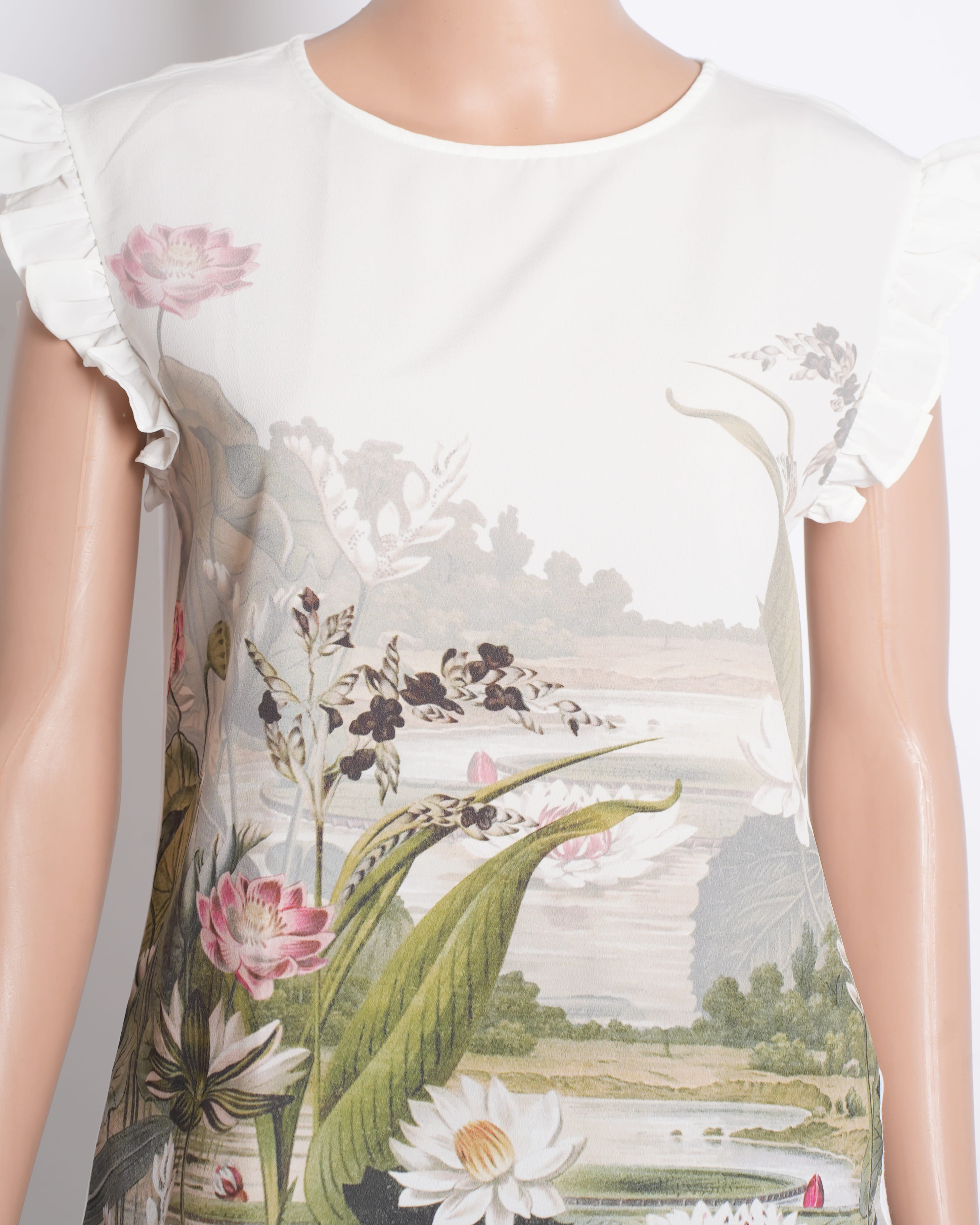 Ted Baker Floral Printed Top with Gathered Detailing on Sleeves