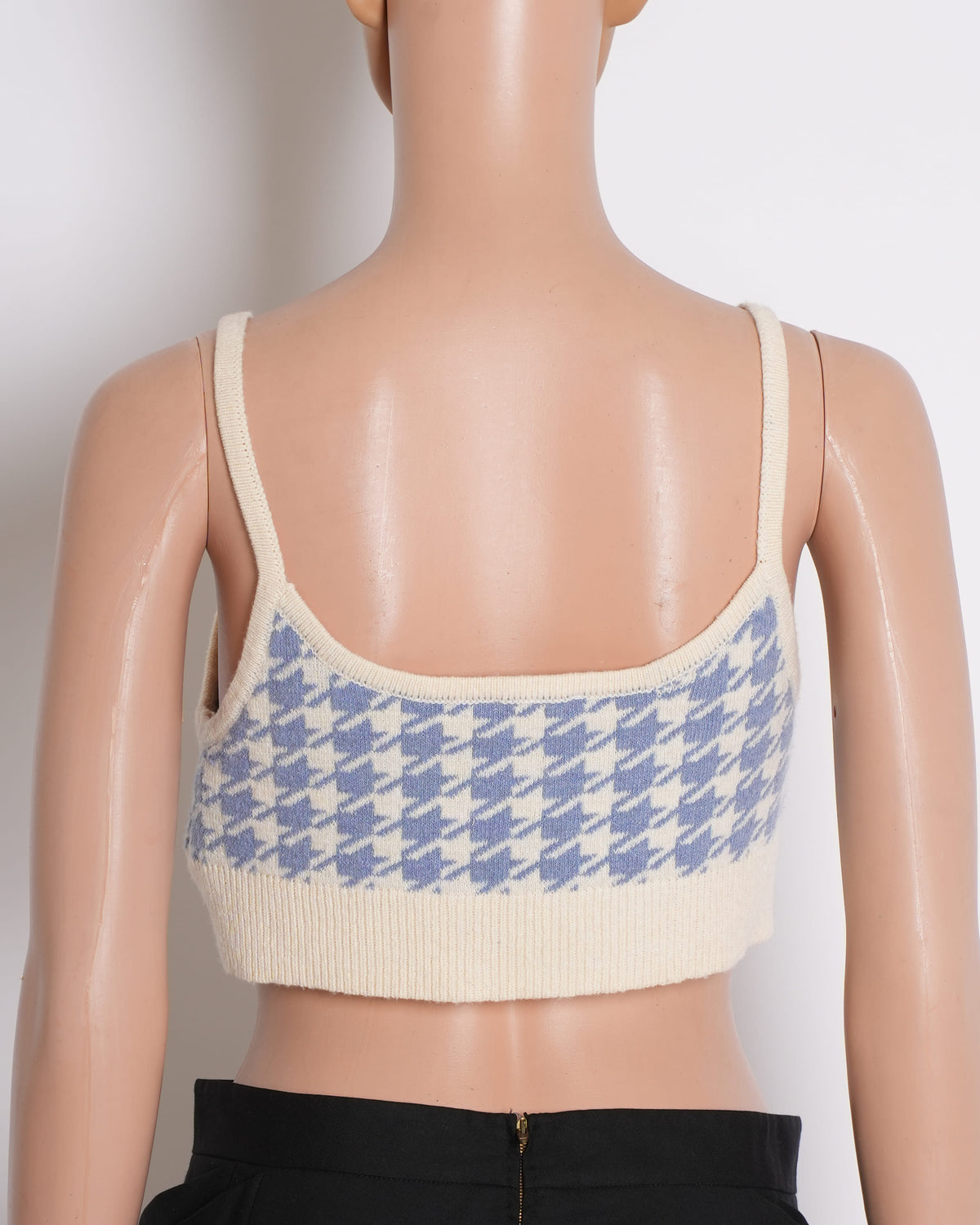Miu Miu 2022 Cashmere Crop Top In Blue Houndstooth
