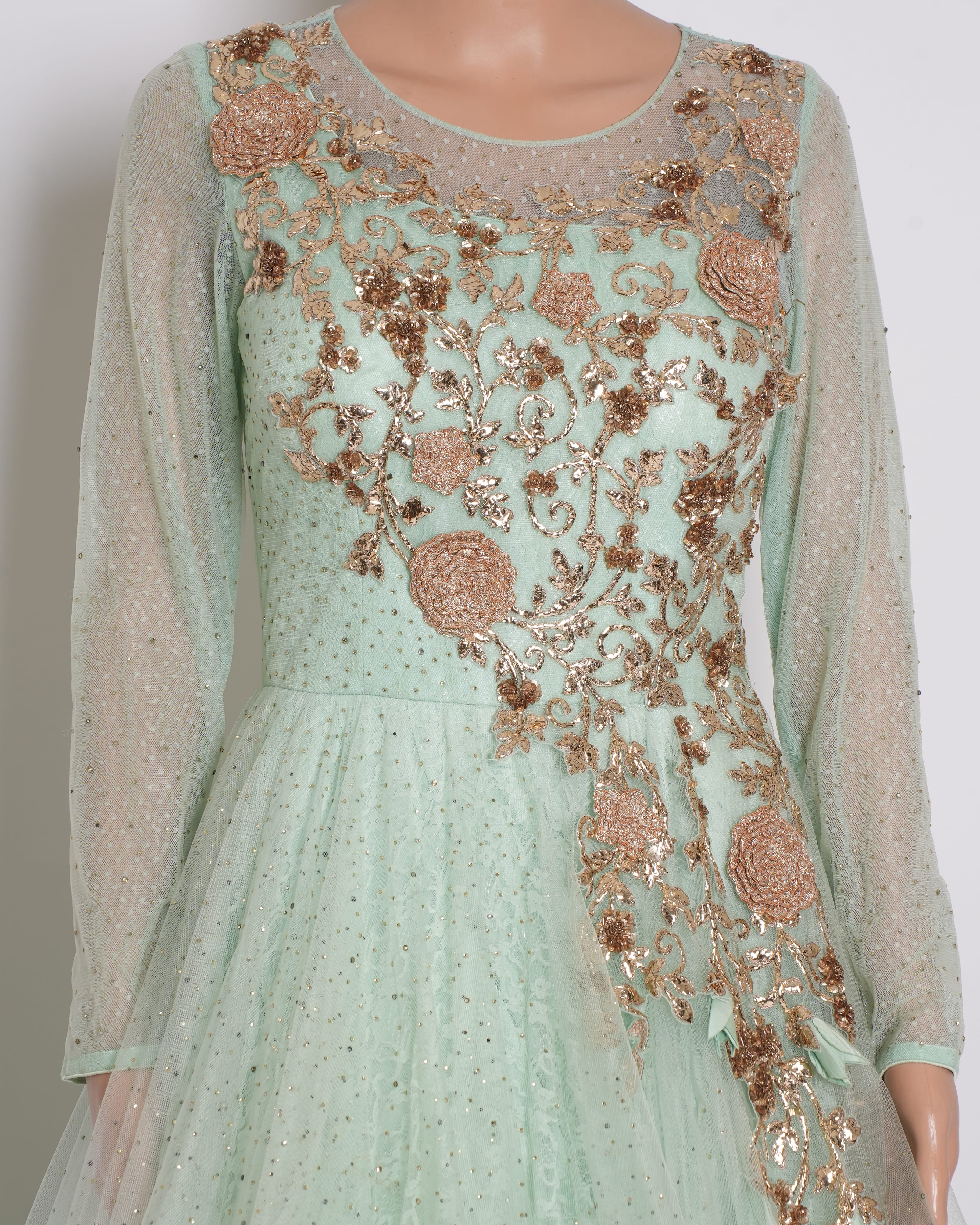 Dolly J Light Blue Embroidered Net Gown