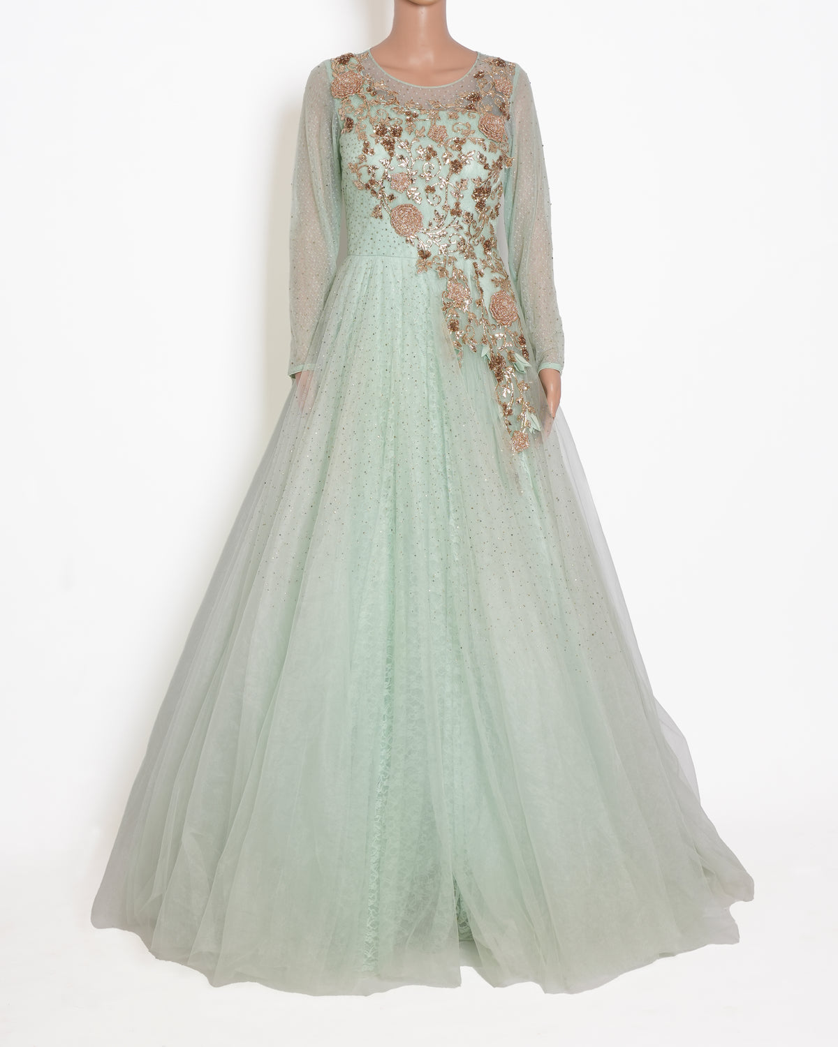 Dolly J Light Blue Embroidered Net Gown