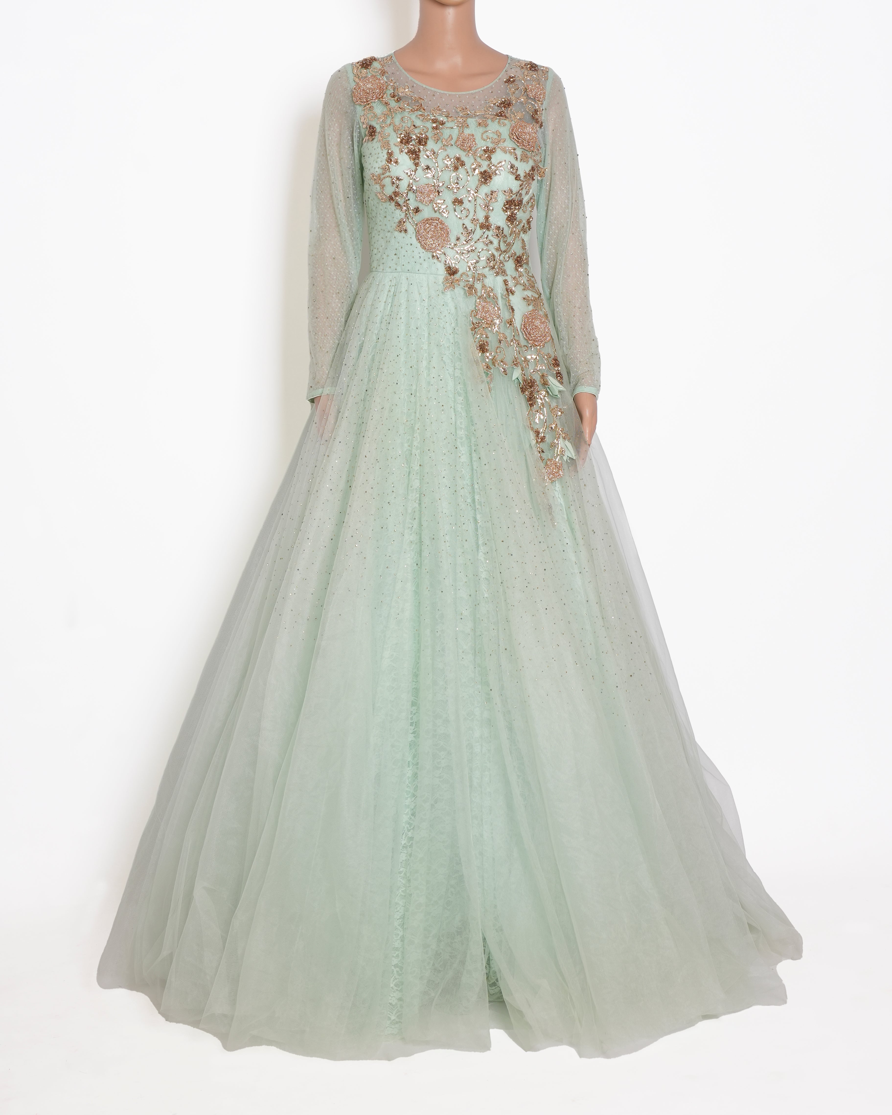 Dolly J Light Blue Embroidered Net Gown