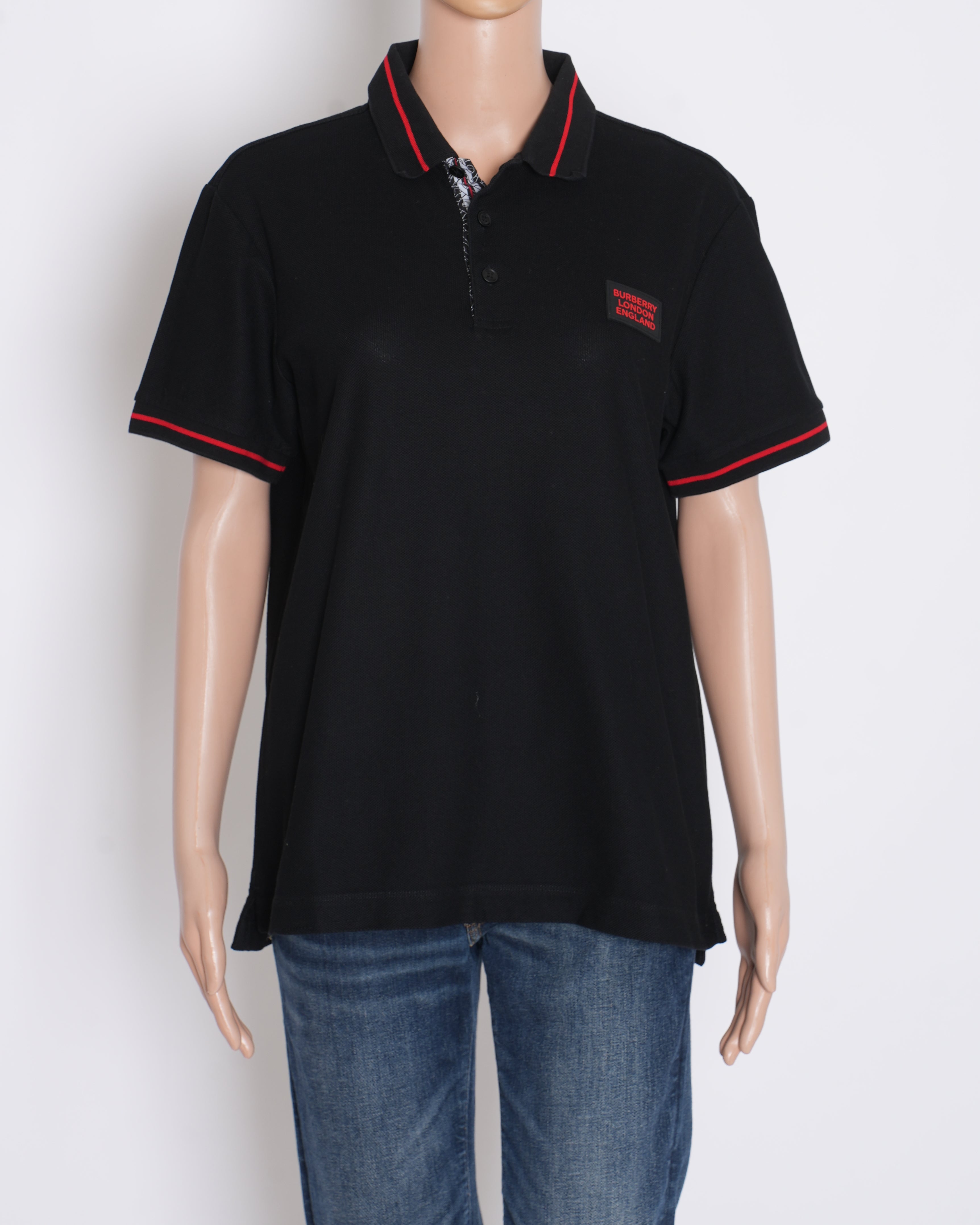 Burberry Black Grenford Red-Tipped Polo Shirt - Authentic Pre