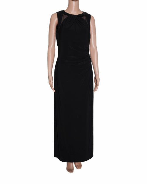 Lauren Ralph Lauren Black Beaded-Neck Ruched Evening Dress