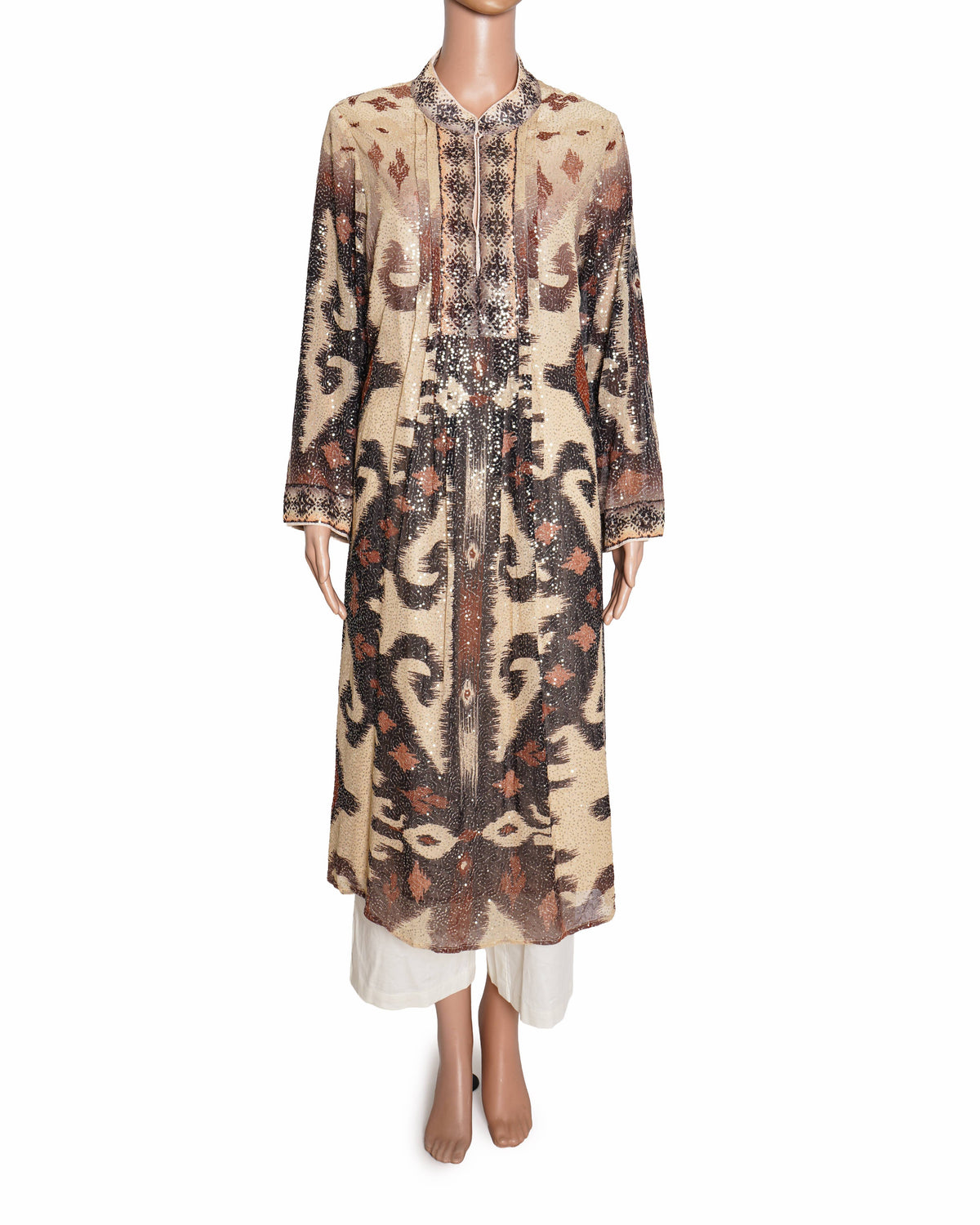 Ranna Gill Georgette Print Ikat Floral V Collar Stormi Dress