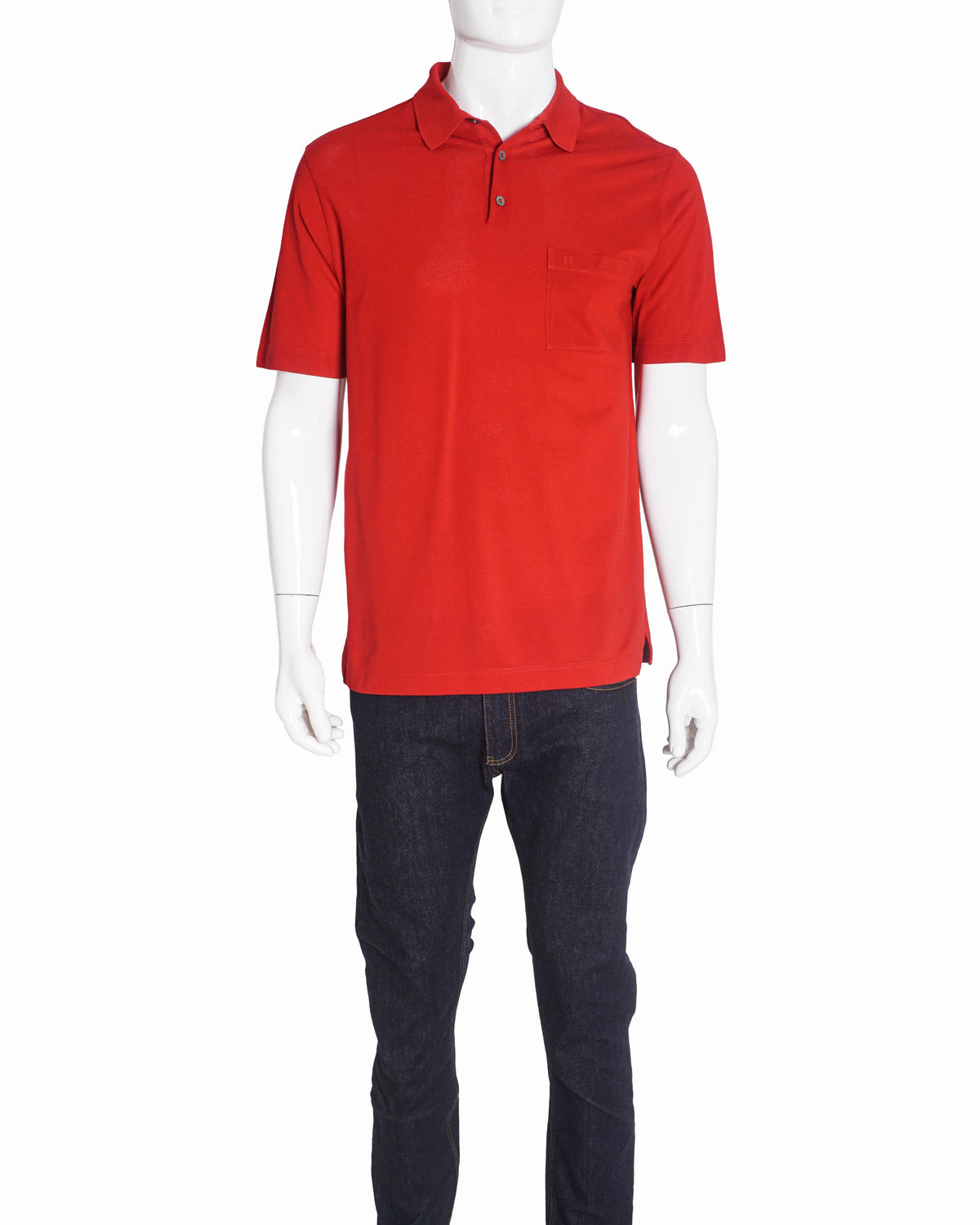 Hermès Classic Red Cotton Pocket Polo T-Shirt