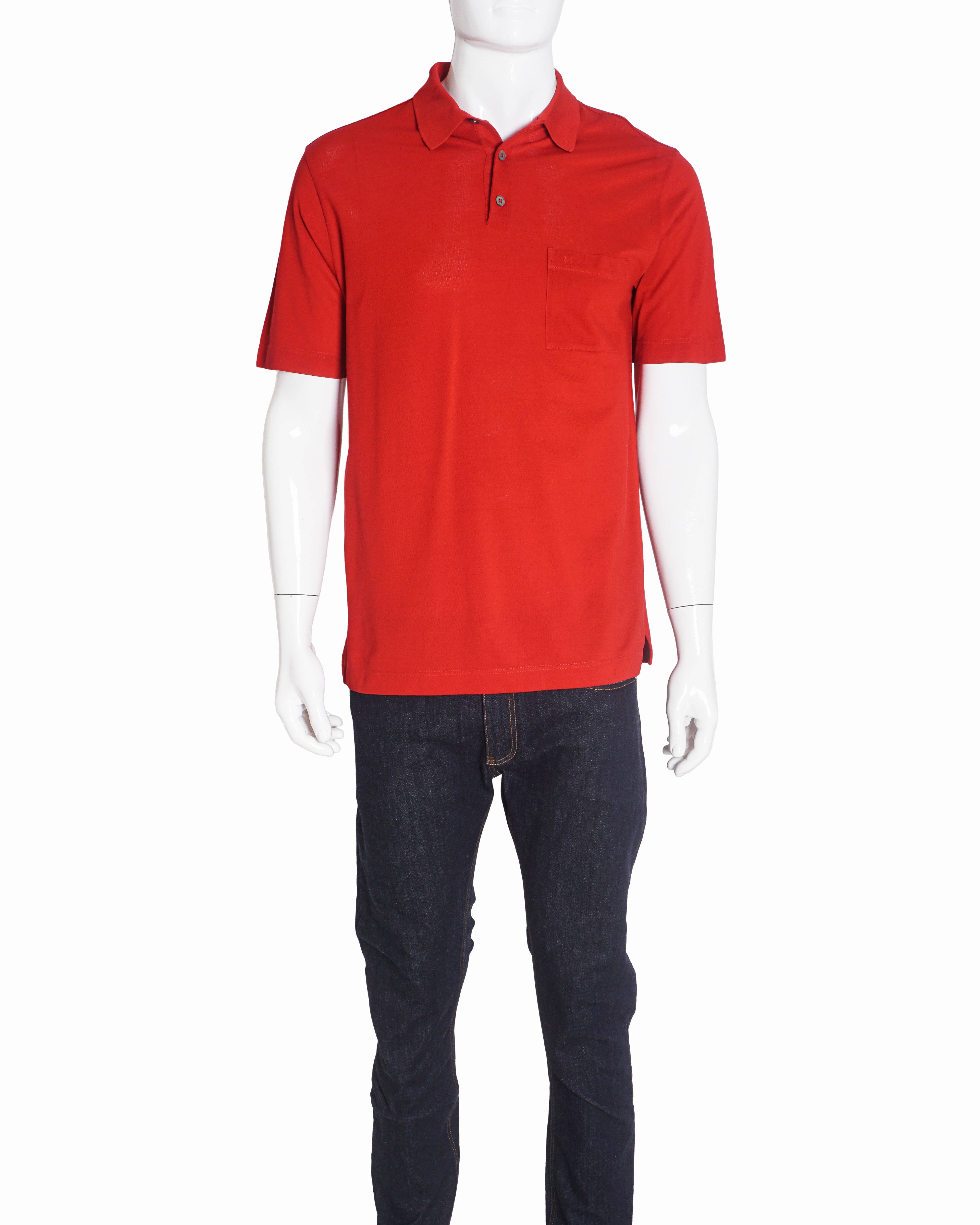 Hermès Classic Red Cotton Pocket Polo T-Shirt