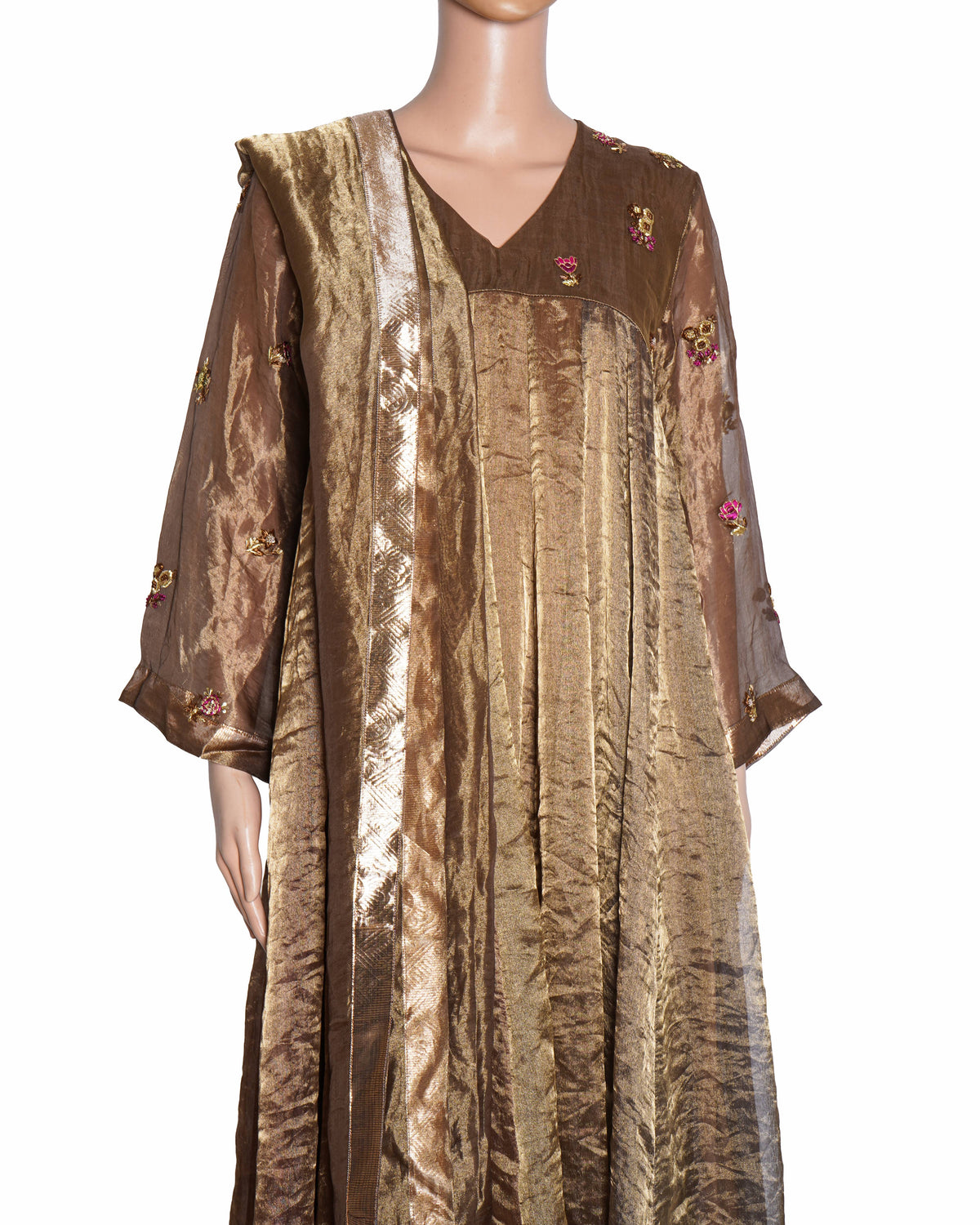 Begum Pret
Multi-Colored Silk Tissue Zari Asymmetric Kurta Set