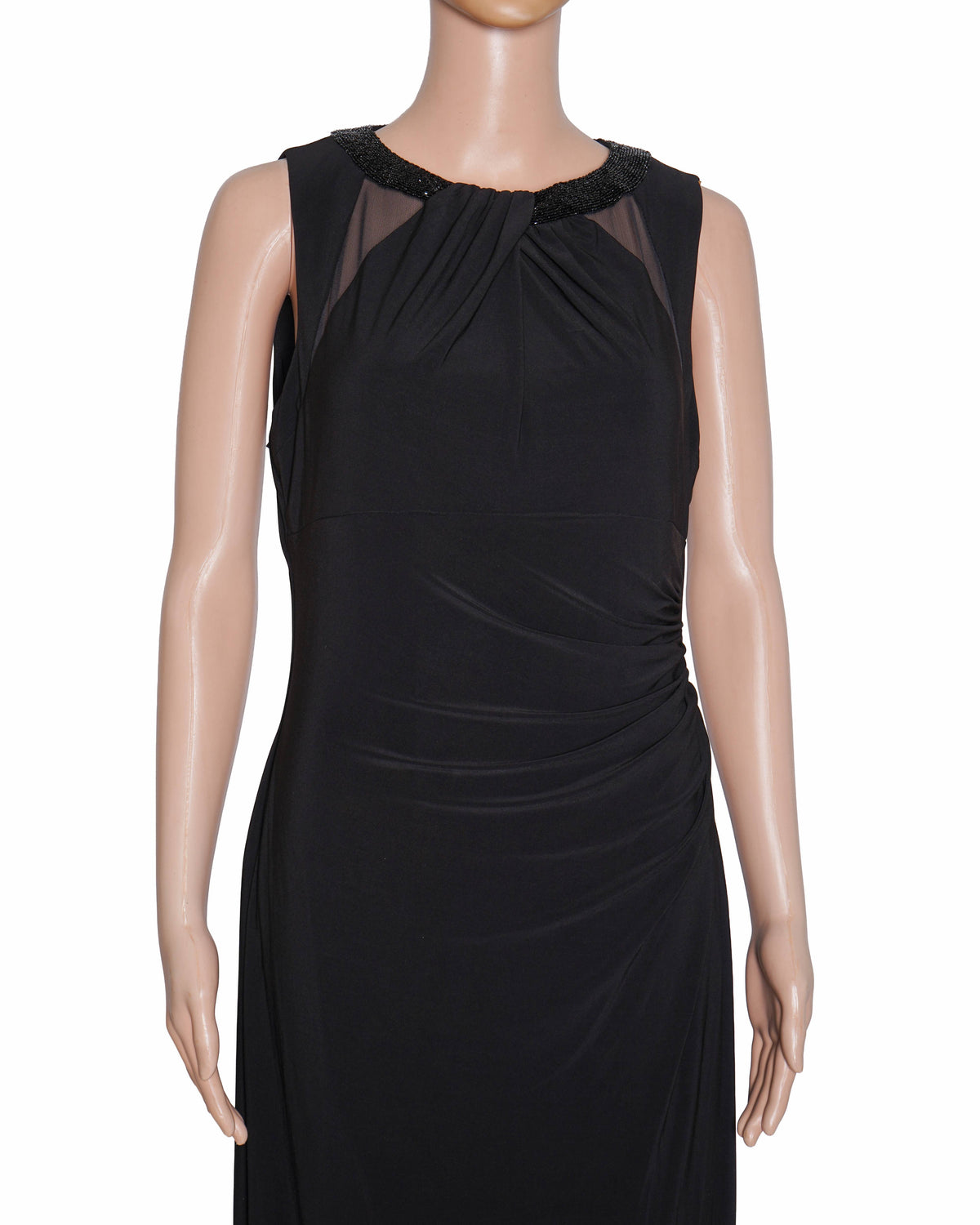 Lauren Ralph Lauren Black Beaded-Neck Ruched Evening Dress