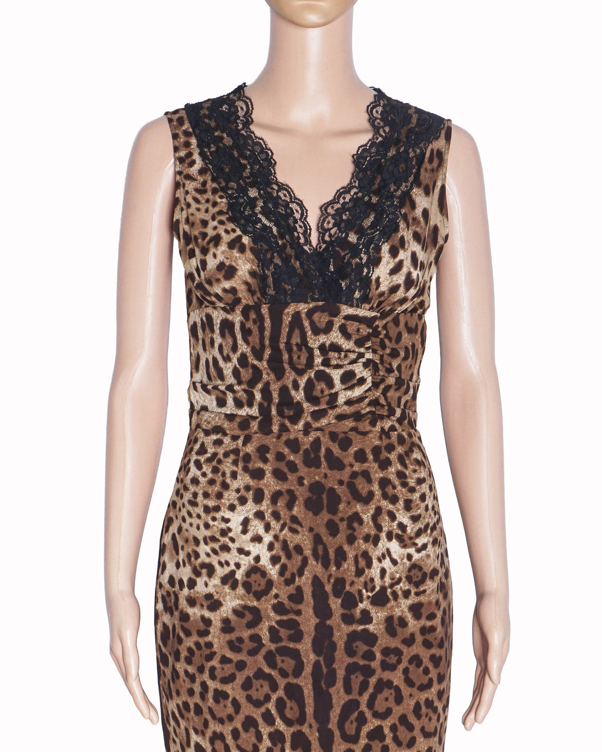 Dolce & Gabbana Leopard Print Lace-Trim V-Neck Midi Dress