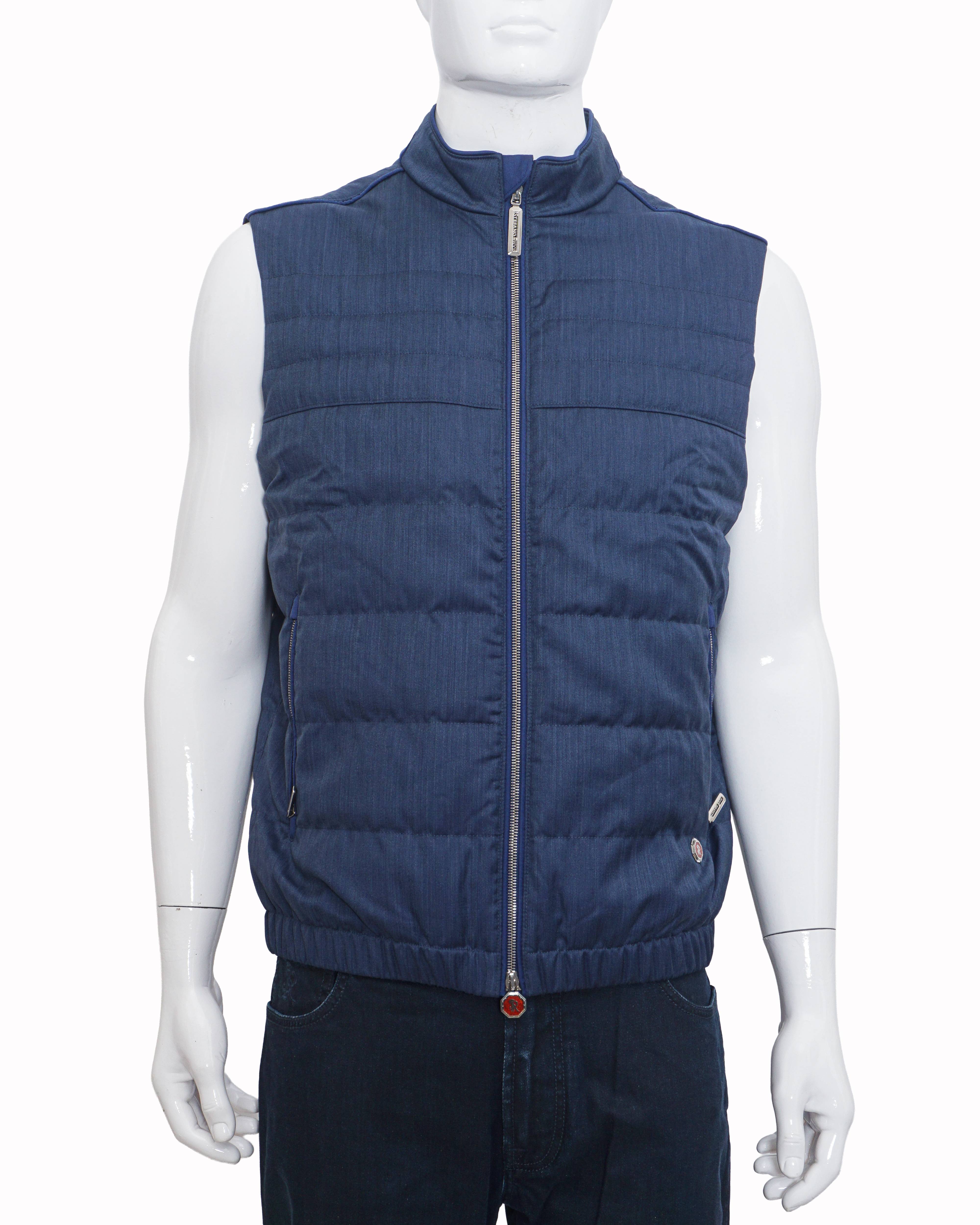 Stefano Ricci Men's Blue Denim-Effect Quilted Down Gilet
