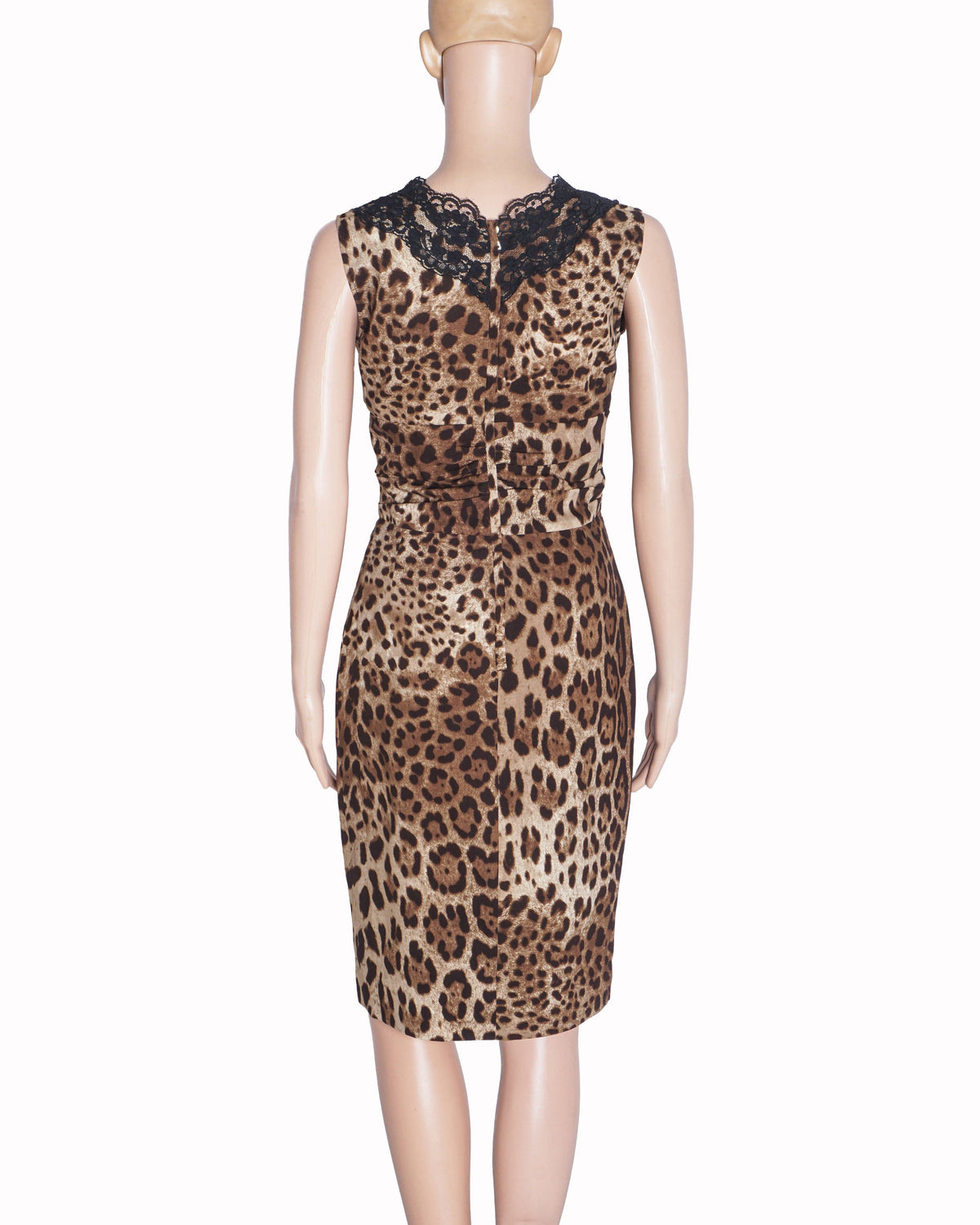 Dolce & Gabbana Leopard Print Lace-Trim V-Neck Midi Dress