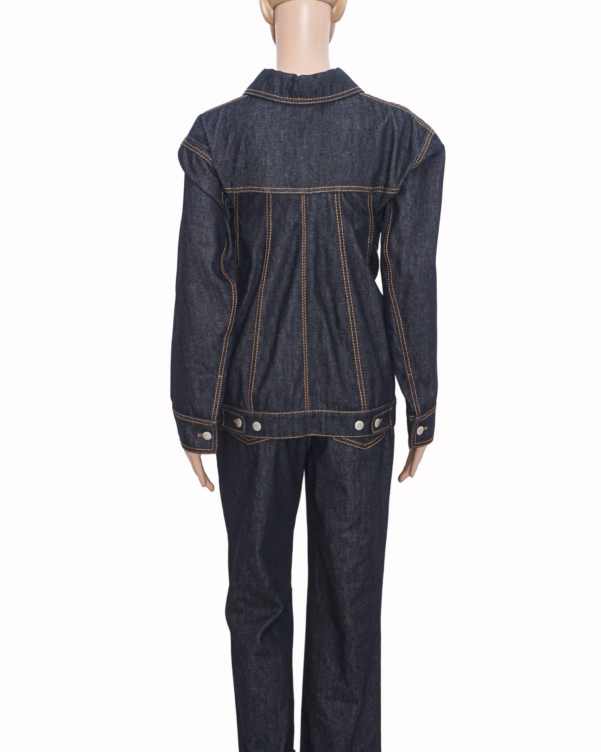Alexander McQueen Raw Indigo Denim Trompe L'oeil Peplum Jacket & Trousers Set